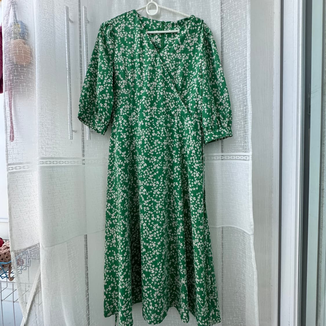 그린 플라워패턴 반팔 롱원피스 S 상품이미지1