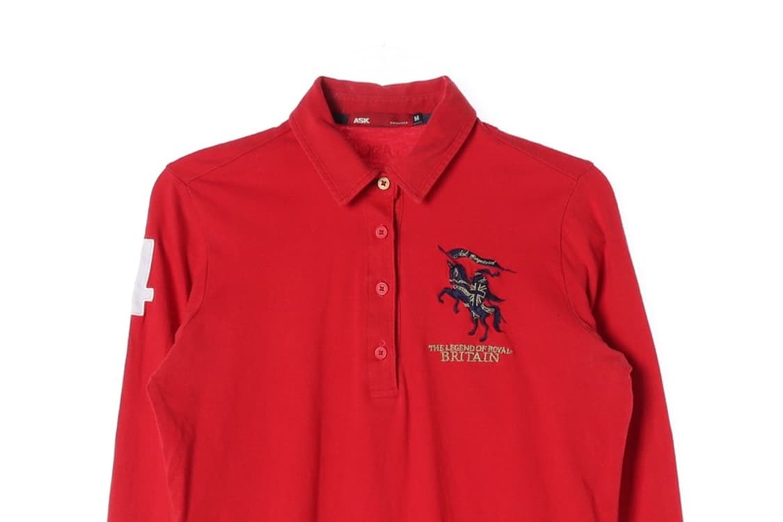 ASK 브리티시 자수 레드 긴팔 카라티 M 상품이미지3