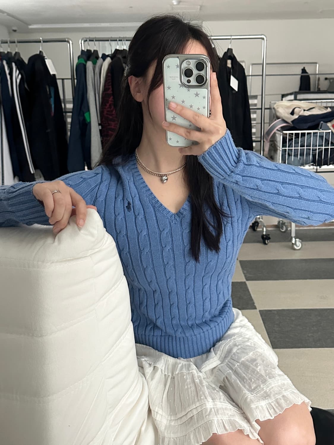 폴로 랄프로렌 스카이블루 V넥 케이블 니트  상품이미지7