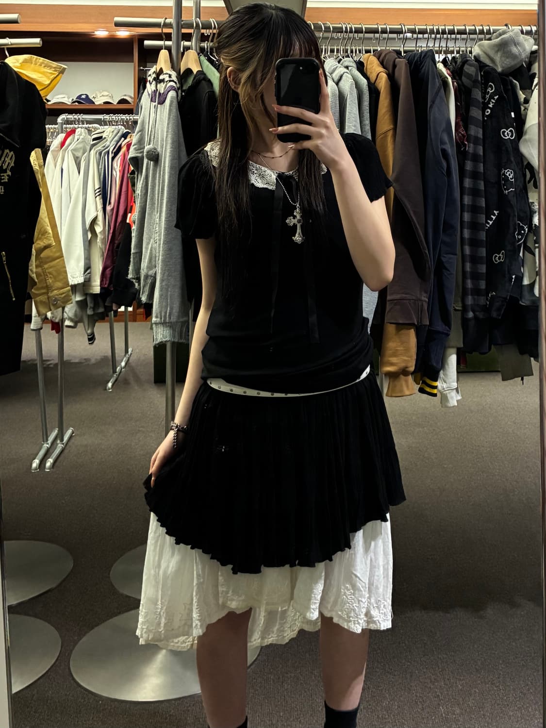 M)Japanese vintage 자수 디테일 밴딩 화이트 롱스커트 (이 상품이미지9