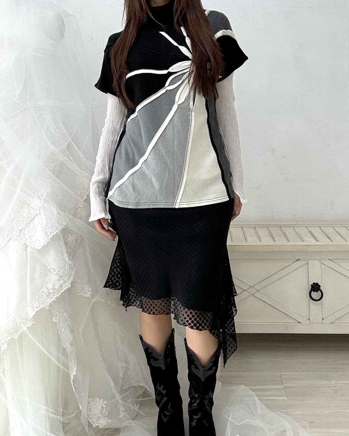 black dot pattern midi skirt 상품이미지7