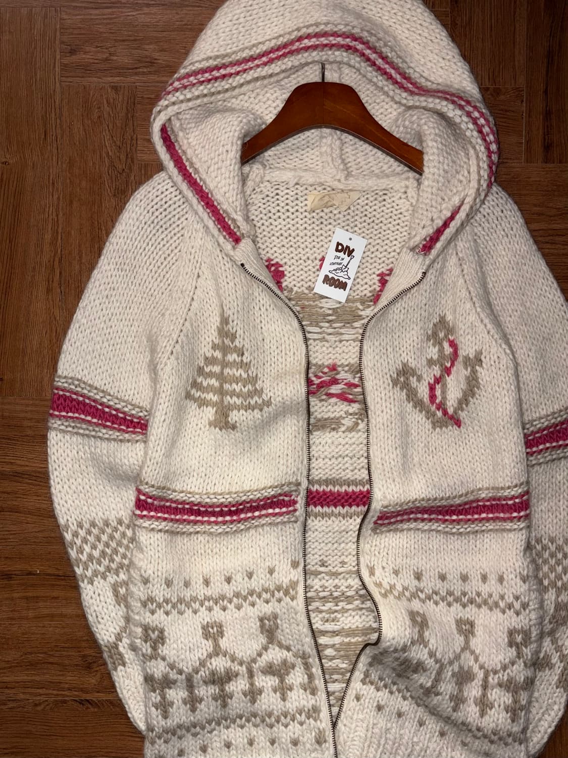 빈티지 노르딕 핑크 니트집업 상품이미지6