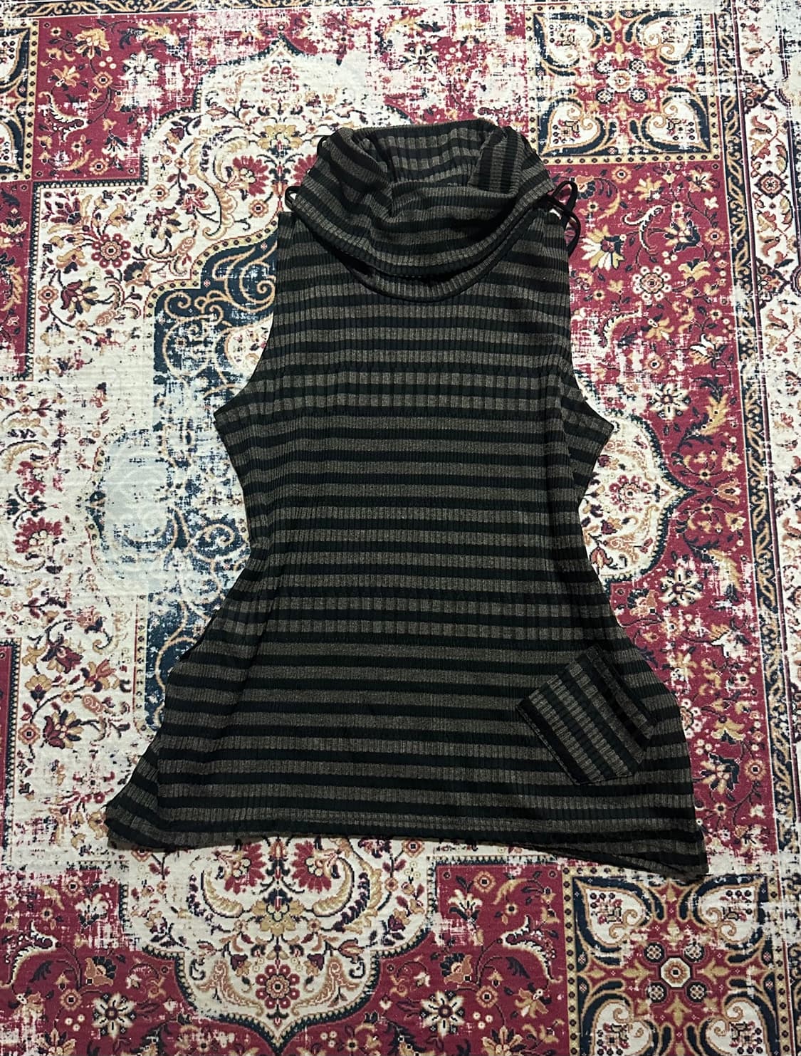 펑크 와투케 너드 스트라이프 레이어드 셔링 폴라 원피스 상품이미지1