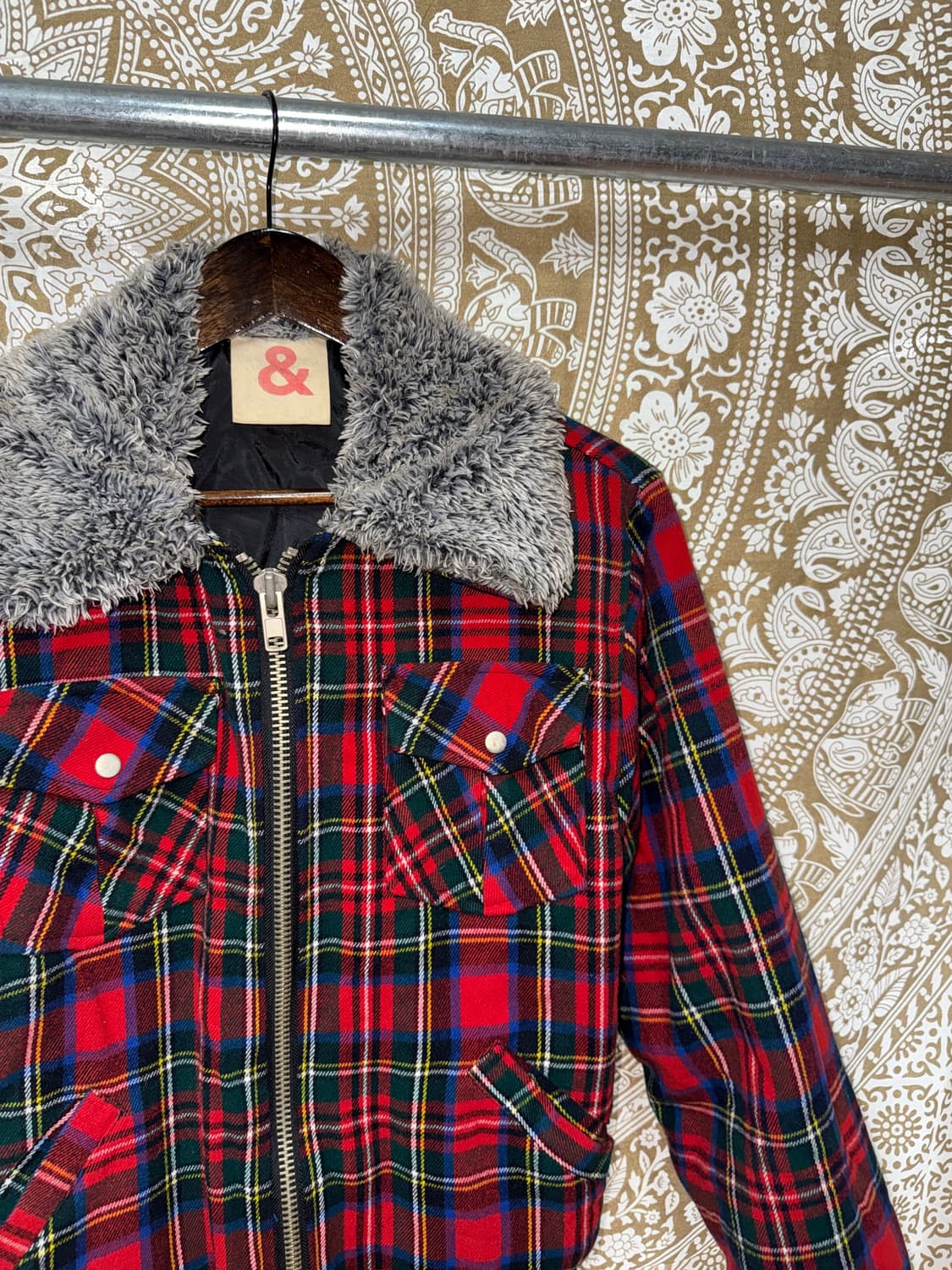 빈티지 체크 투포켓 페디드 양털 카라 점퍼  상품이미지4