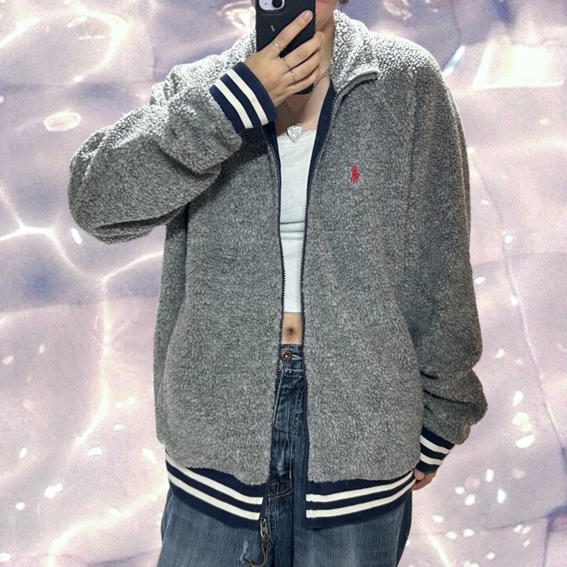 폴로 랄프로렌 신형 쉐르파 플리스 후리스 풀오버 자켓 점퍼 챠콜 그레이  상품이미지3