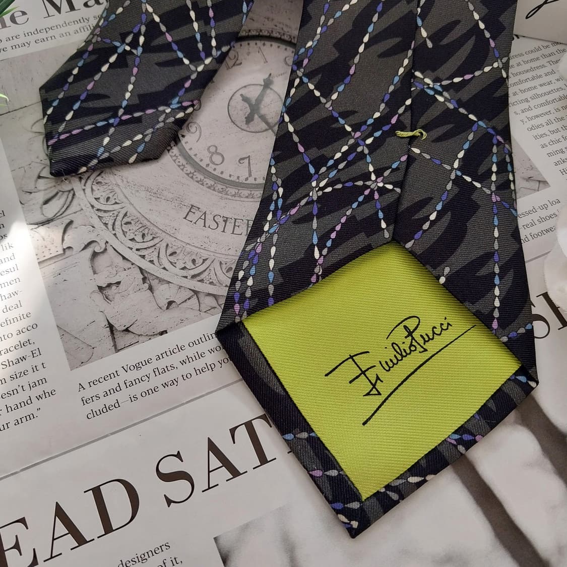 에밀리오 푸치 실크 블랙 지오메트릭 넥타이 8.7cm A+등급 K1344 상품이미지6