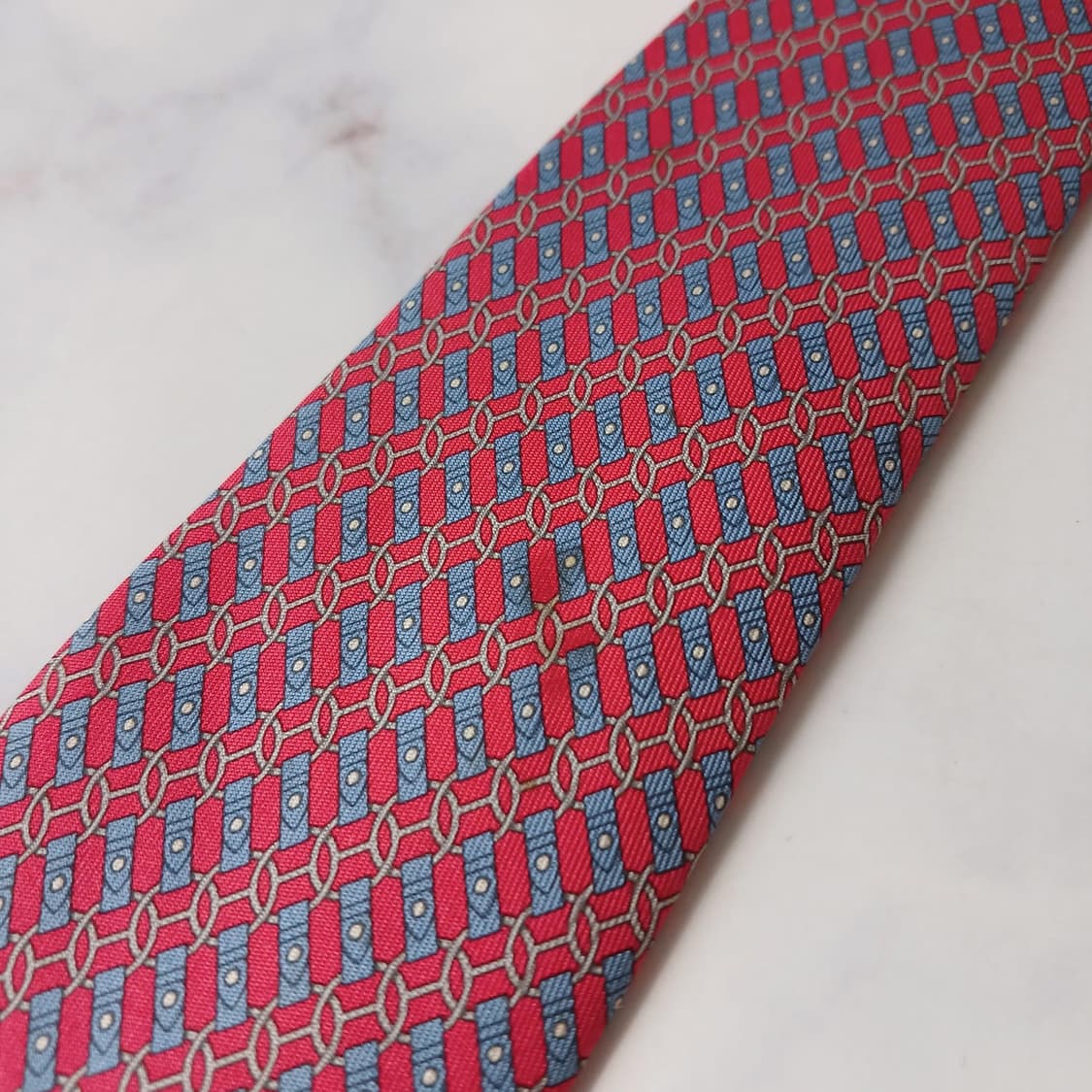 에르메스 실크 레드 H 패턴 넥타이 8.1cm B등급 E721 상품이미지8