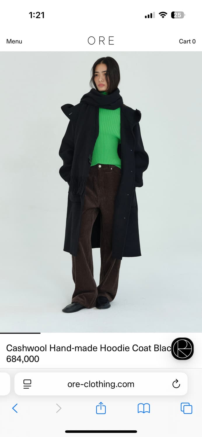 ORE 오어 캐시울 후드 코트 블랙 1회착 상품이미지5