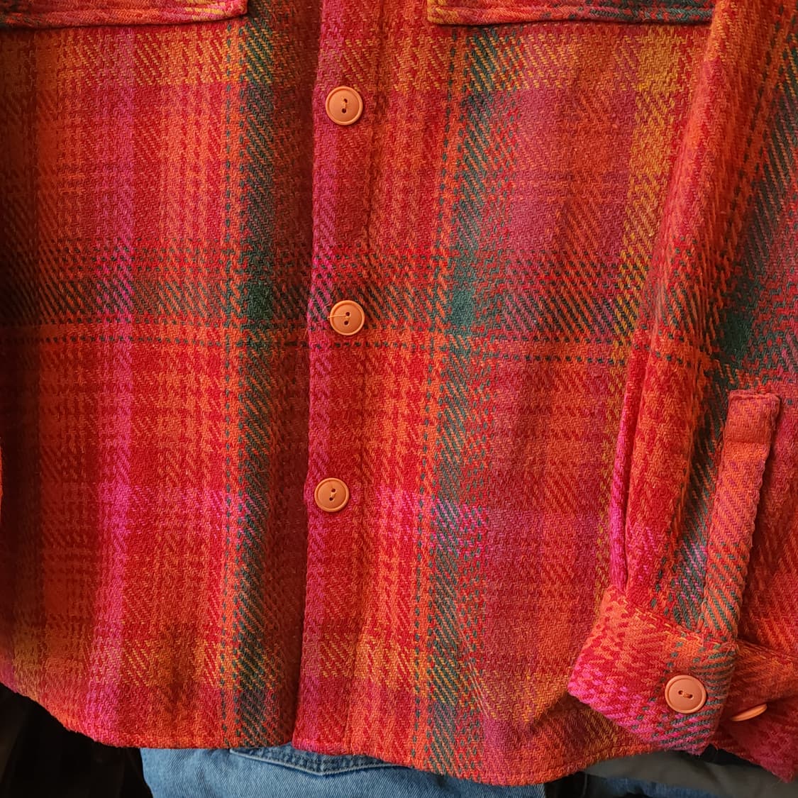 90s 아메리칸 빈티지 체크셔츠 헤비 플란넬 워크셔츠 레드 비비드 L 상품이미지7