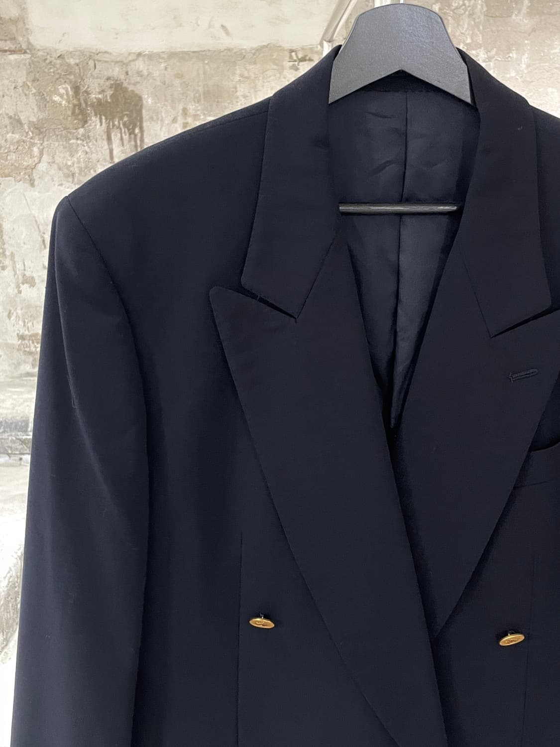 랑방 다크 네이비 체크 1B 금장 큐프라 블레이저 상품이미지2