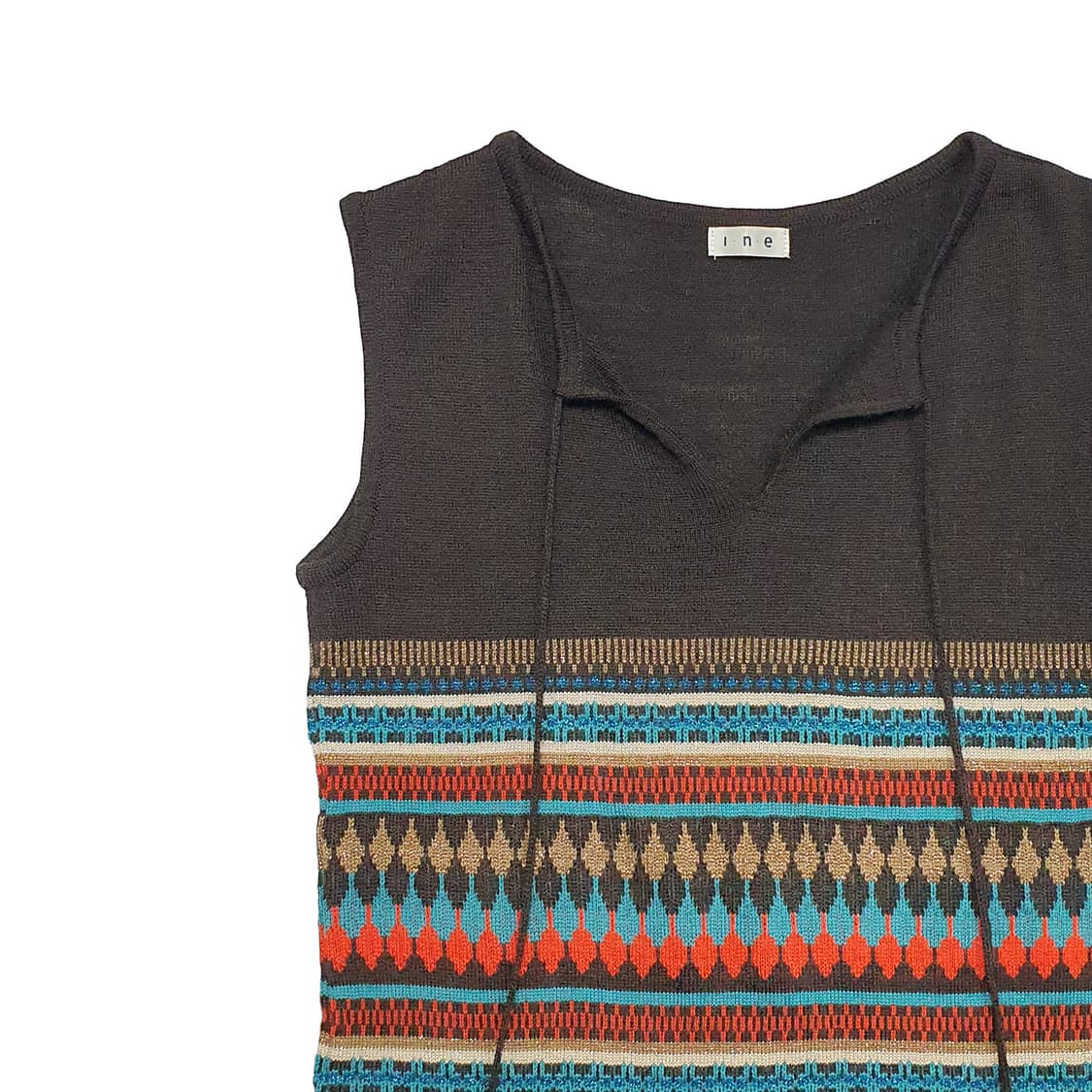 스트라이프 포인트 넥 리본 니트 슬리브리스 탑 상품이미지3