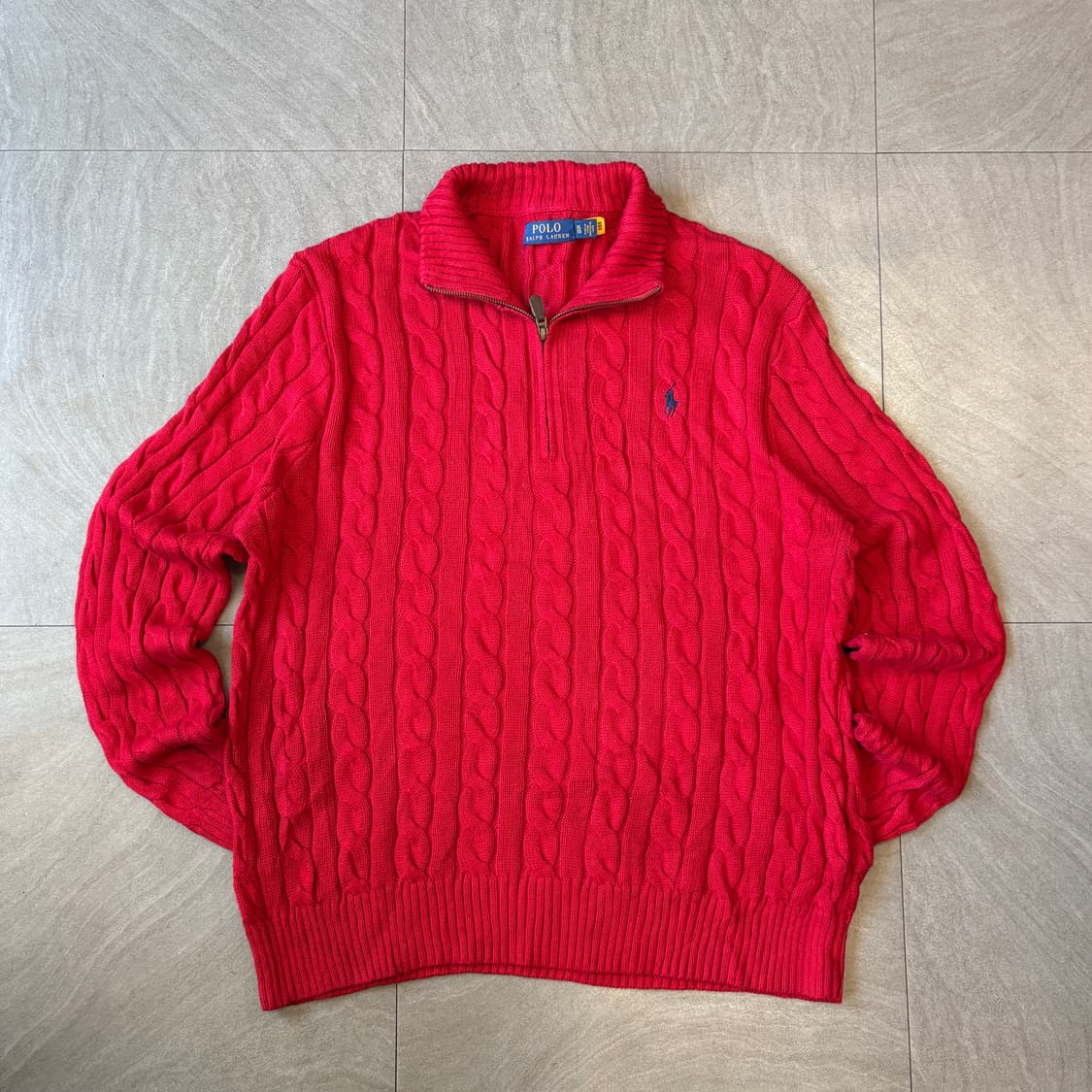 폴로 정품 레드 케이블 해비 코튼 반집업 니트 상품이미지1