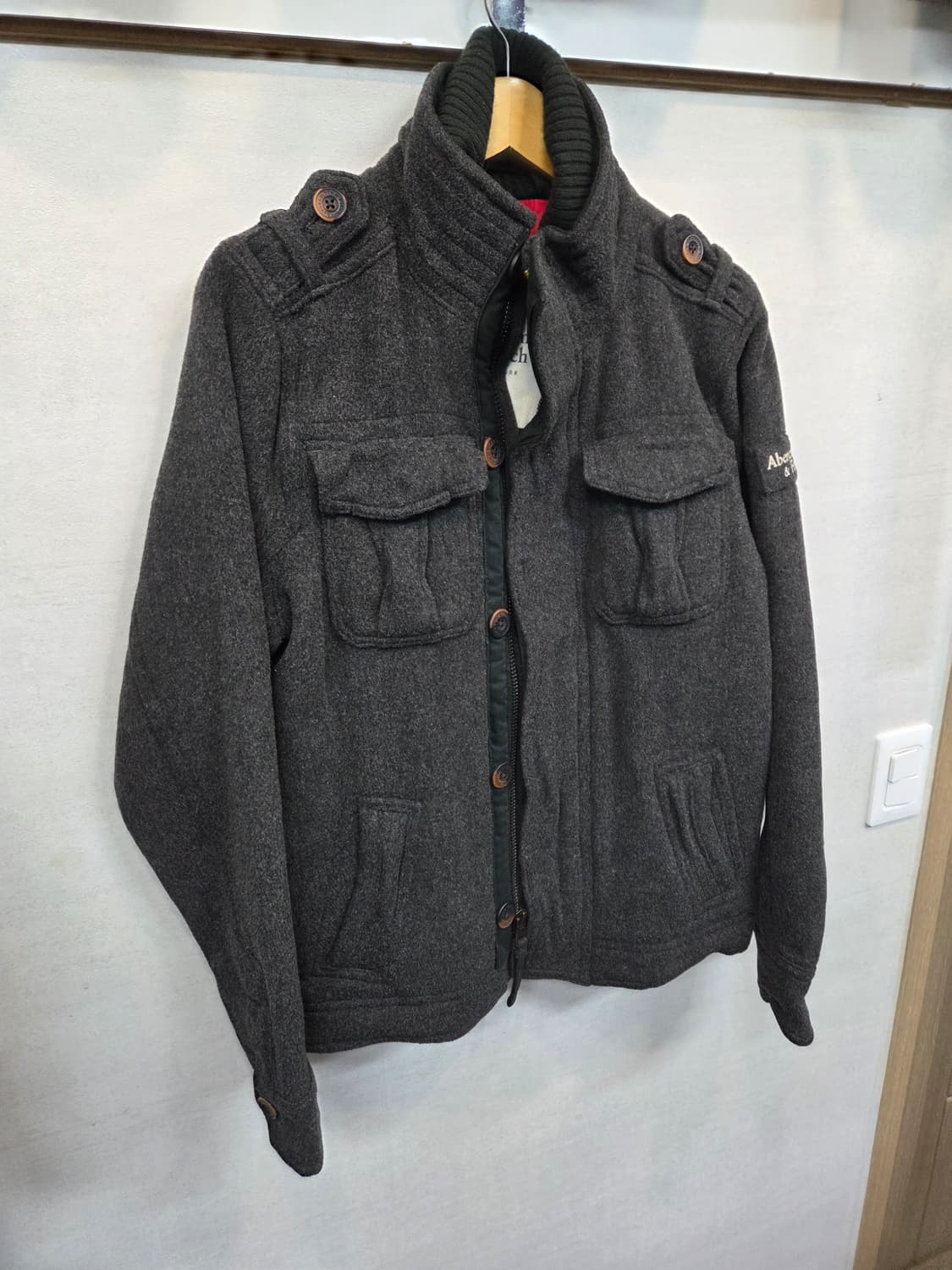 아베크롬비 밀리터리 견장 울 누빔 집업자켓 M 상품이미지7