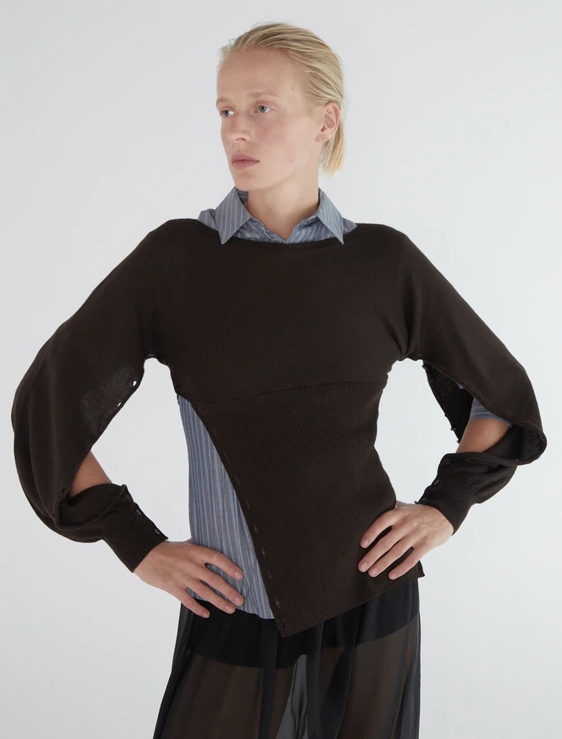 [S,M]팔로마울 Fa 버튼 니트/브라운 상품이미지4