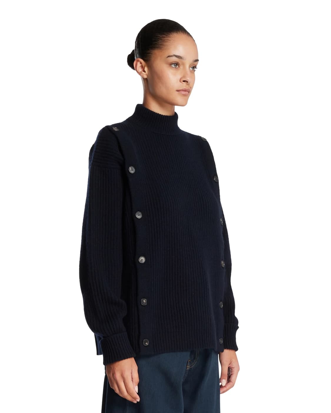 SETCHU 버튼 울 캐시미어 점퍼 스웨터 네이비 상품이미지2