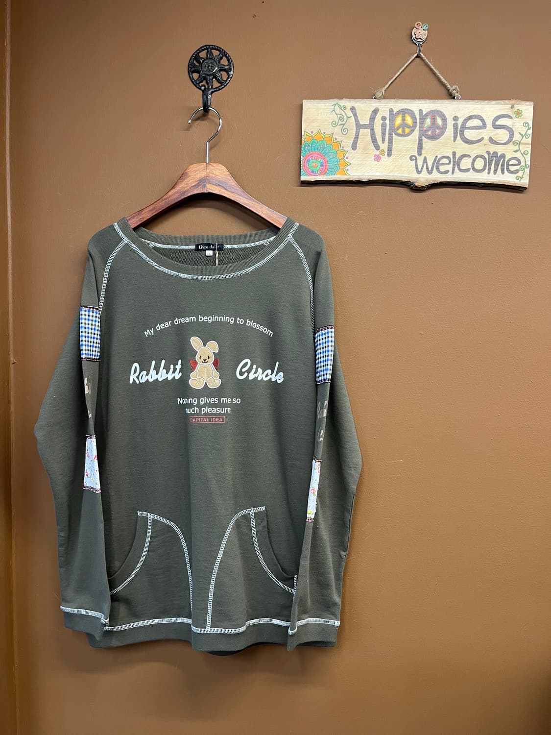 일본 빈티지 패치포인트 카키 맨투맨 상품이미지1