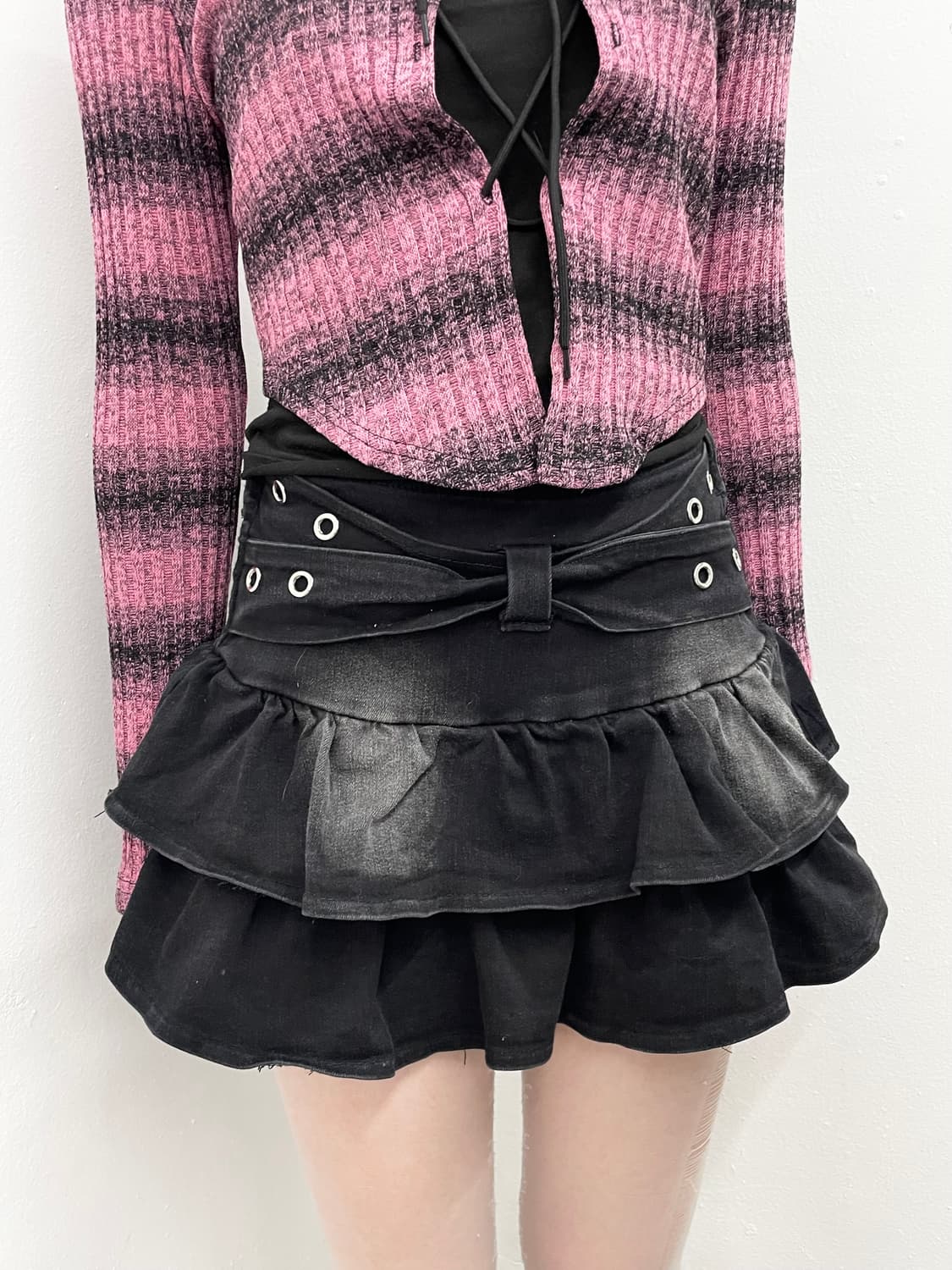 블랙 워싱 리본 큐롯 스커트 상품이미지5