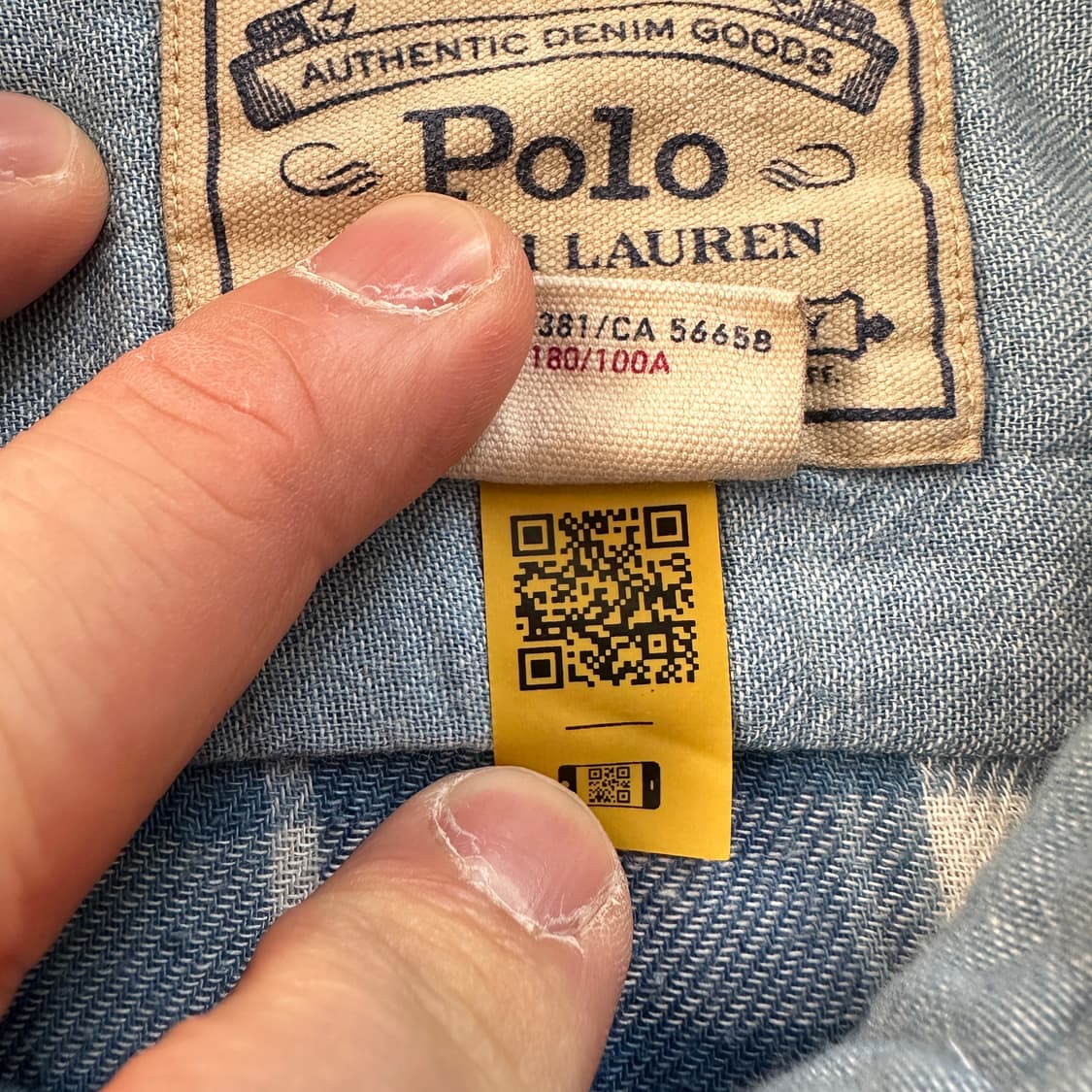 폴로 랄프로렌 클래식핏 인디고 샴브레이 이중구조 셔츠 L QR인증  상품이미지5