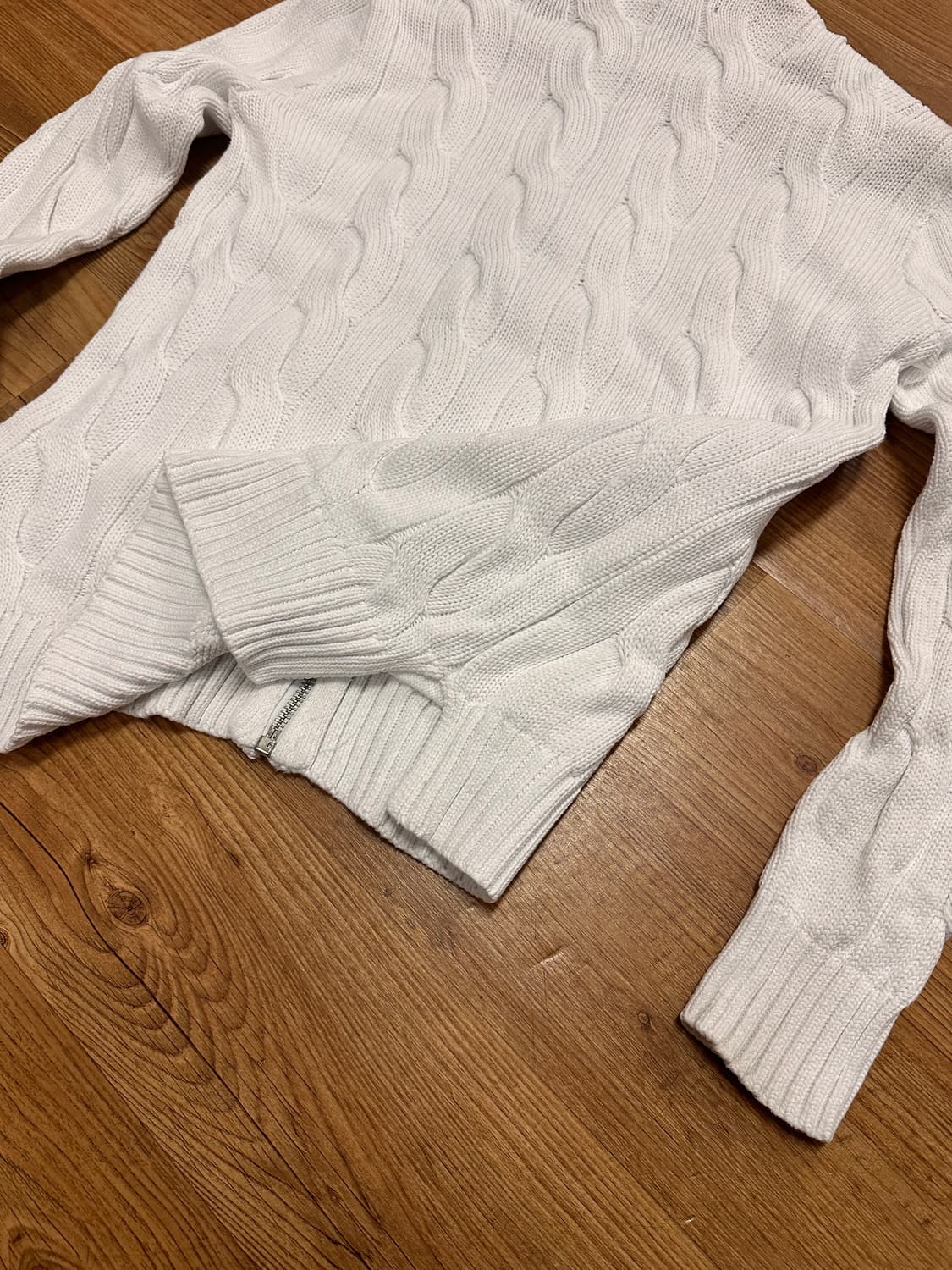 (S)폴로 케이블 니트 집업 화이트 상품이미지6