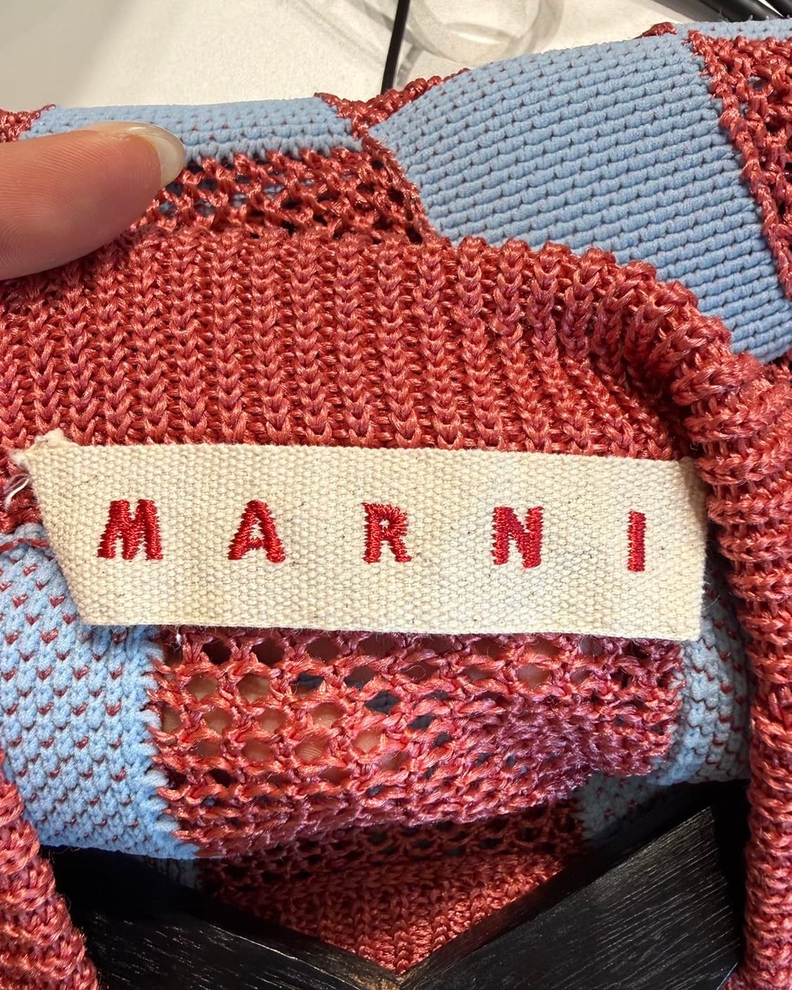 마르니 블루 핑크 체커보드 니트 상품이미지8