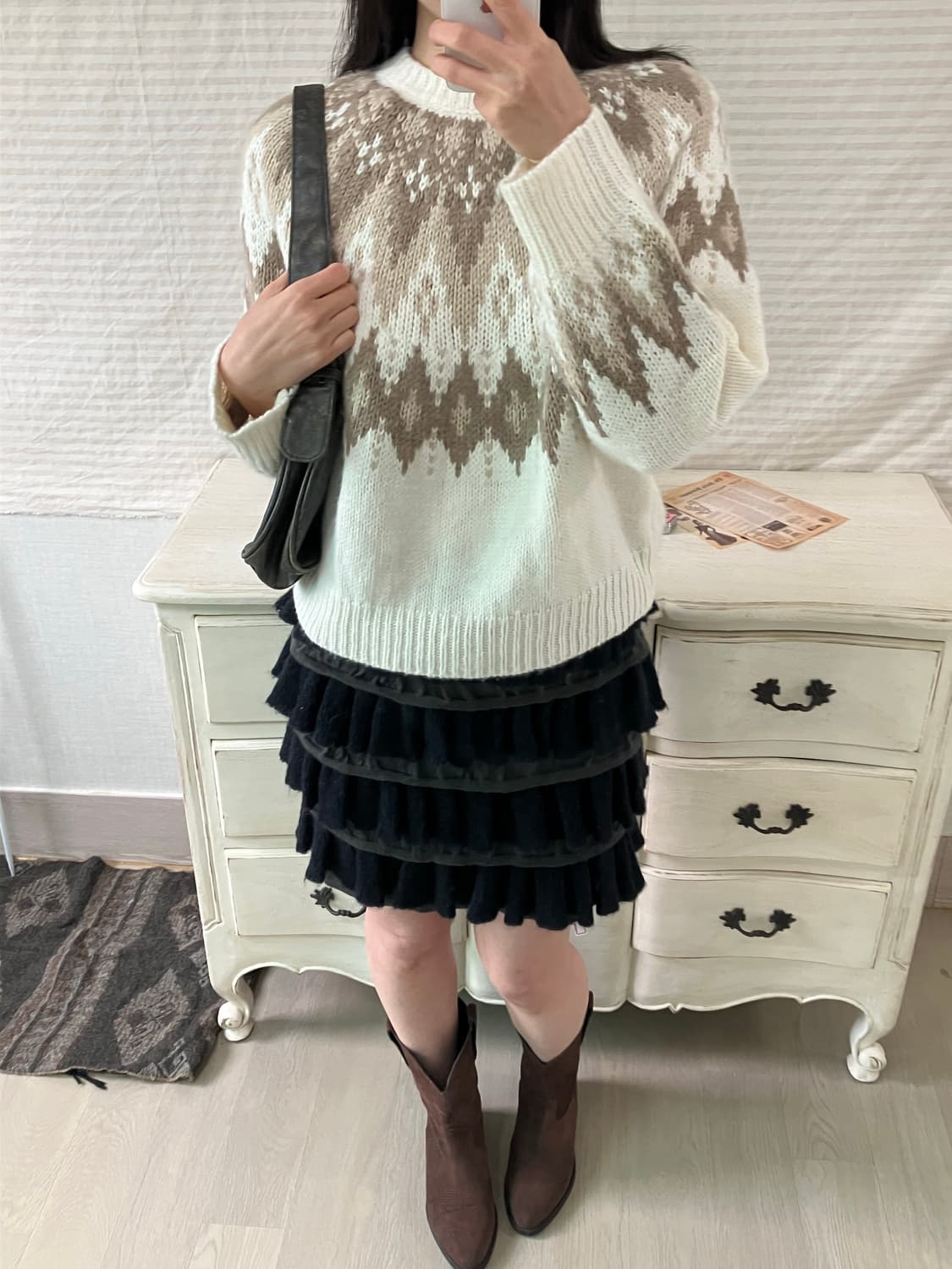 jpn vintage 아이보리 브라운 노르딕 니트 y2k 스트릿 갸루 펑 상품이미지5