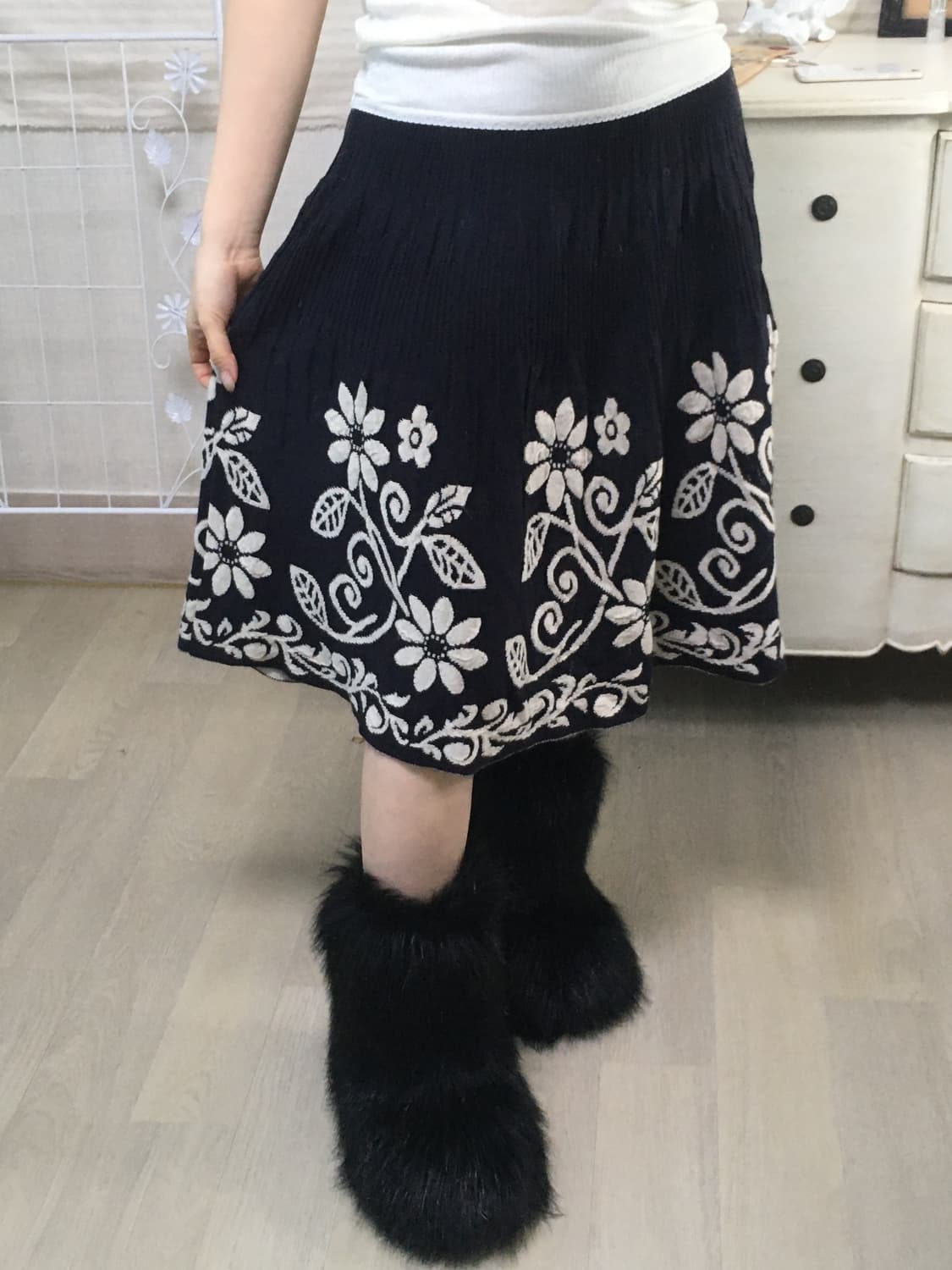 jpn vintage 딥네이비 니트 미디스커트 상품이미지1