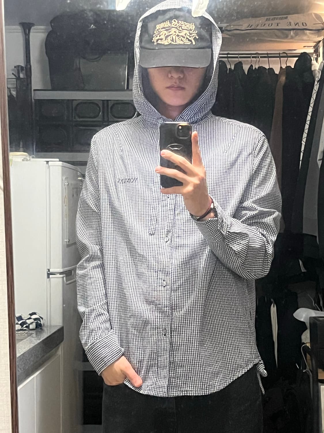 스트링 후드 체크셔츠 vonvat 상품이미지1