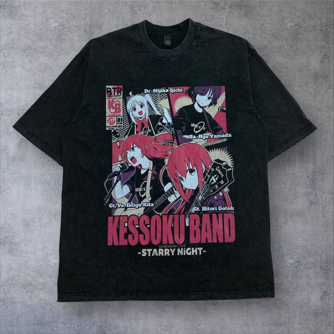 봇치더락 밴드 프린팅 피그먼트 반팔티 상품이미지1