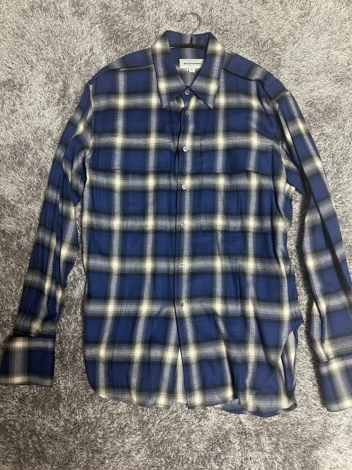 솔리드옴므 체크 플란넬 셔츠 블루 48 사이즈 상품이미지1