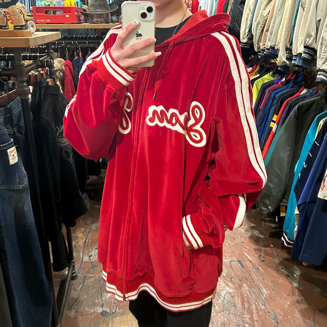 [HI] VTG 벨벳 후드집업 레드 상품이미지4