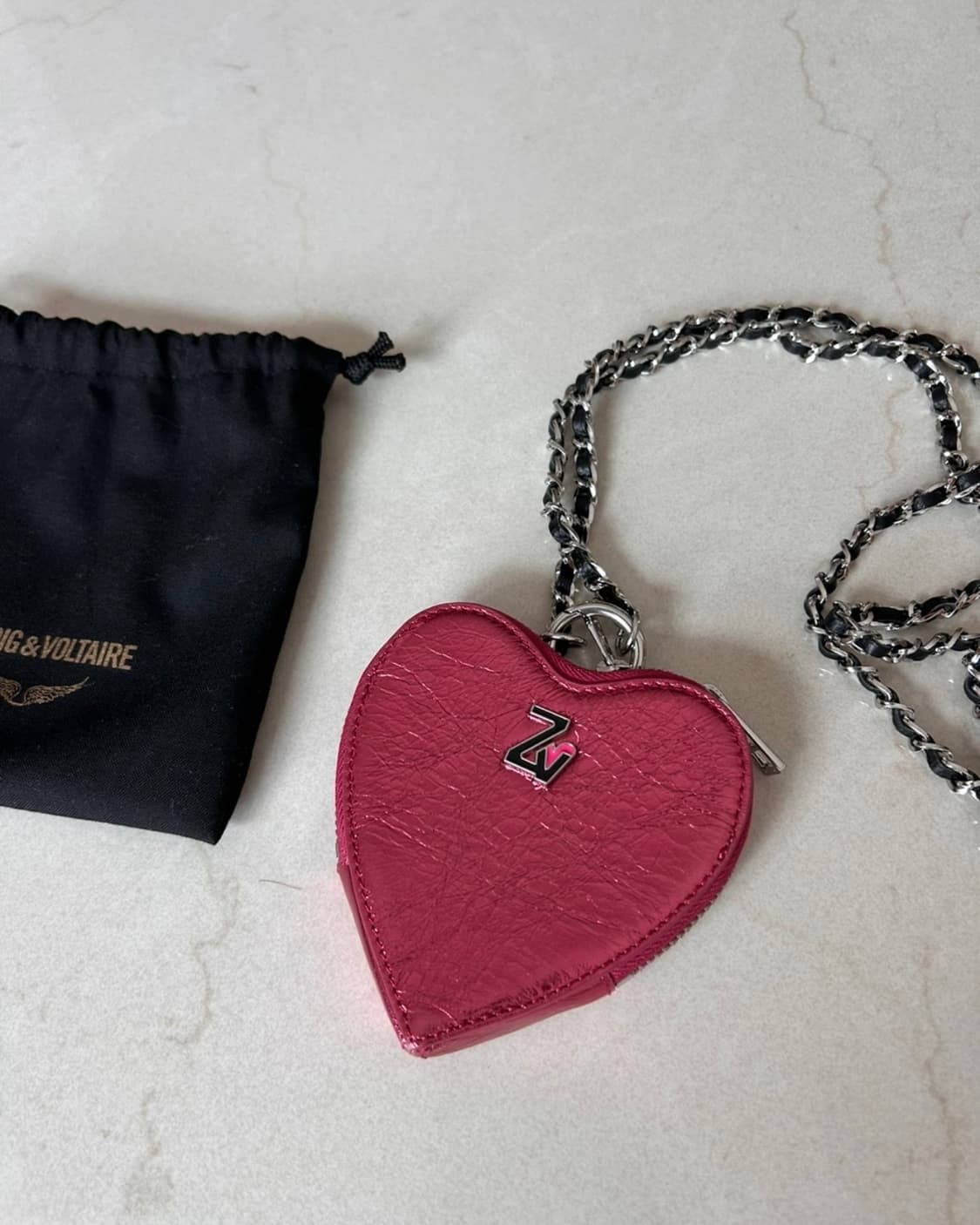 Zadig & Voltaire 쟈딕앤볼테르 하트 체인 크로스백 메탈릭핑크 상품이미지3