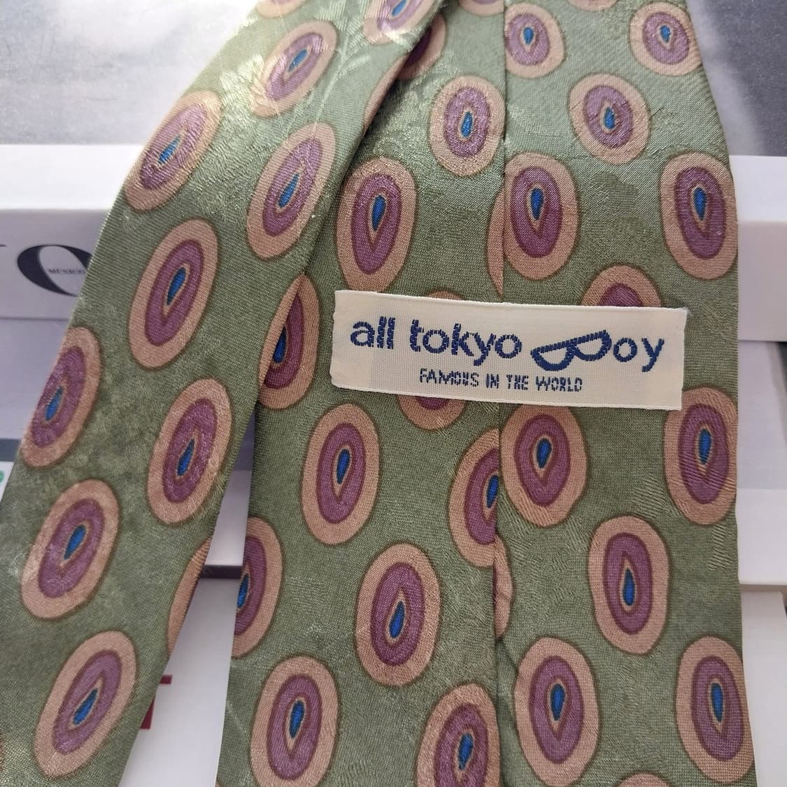 올도쿄보이 실크 그린 플라워 자카드 넥타이 8.7cm A+등급 K1314 상품이미지5