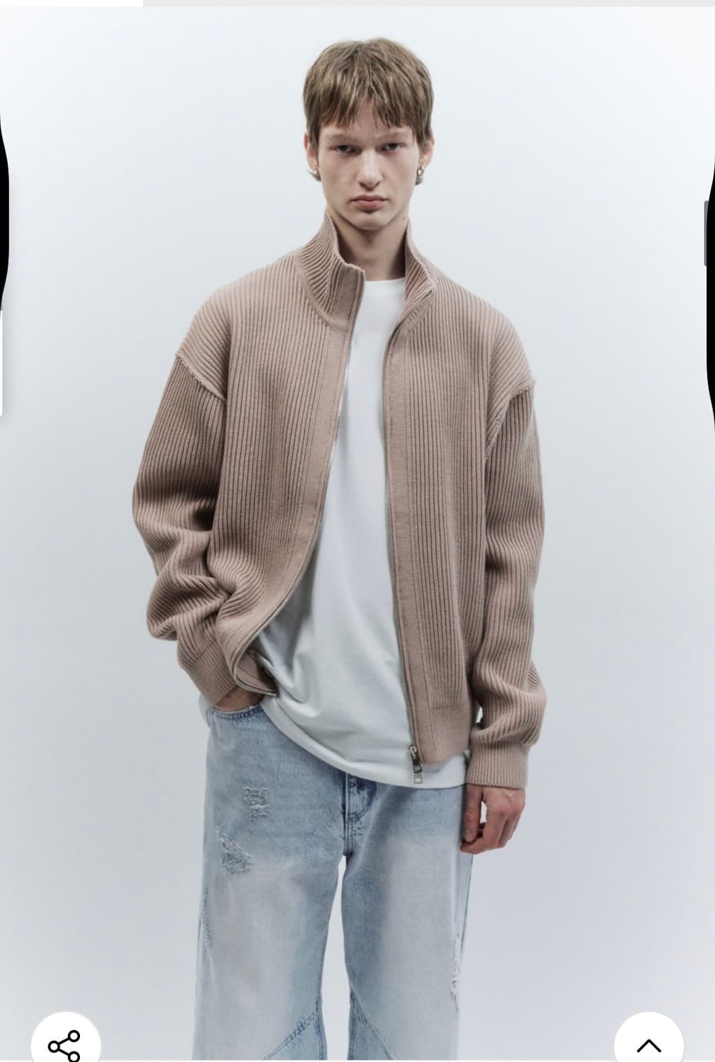 (L) 인사일런스 오버핏 니트 집업 DUSTY PINK 판매 상품이미지6