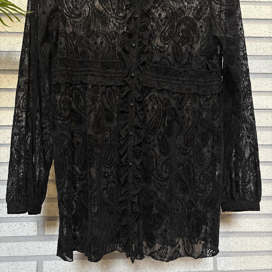 JPN VINTAGE 페이즐리 올오버 시스루 원피스 레이스 프릴 디테일 상품이미지5