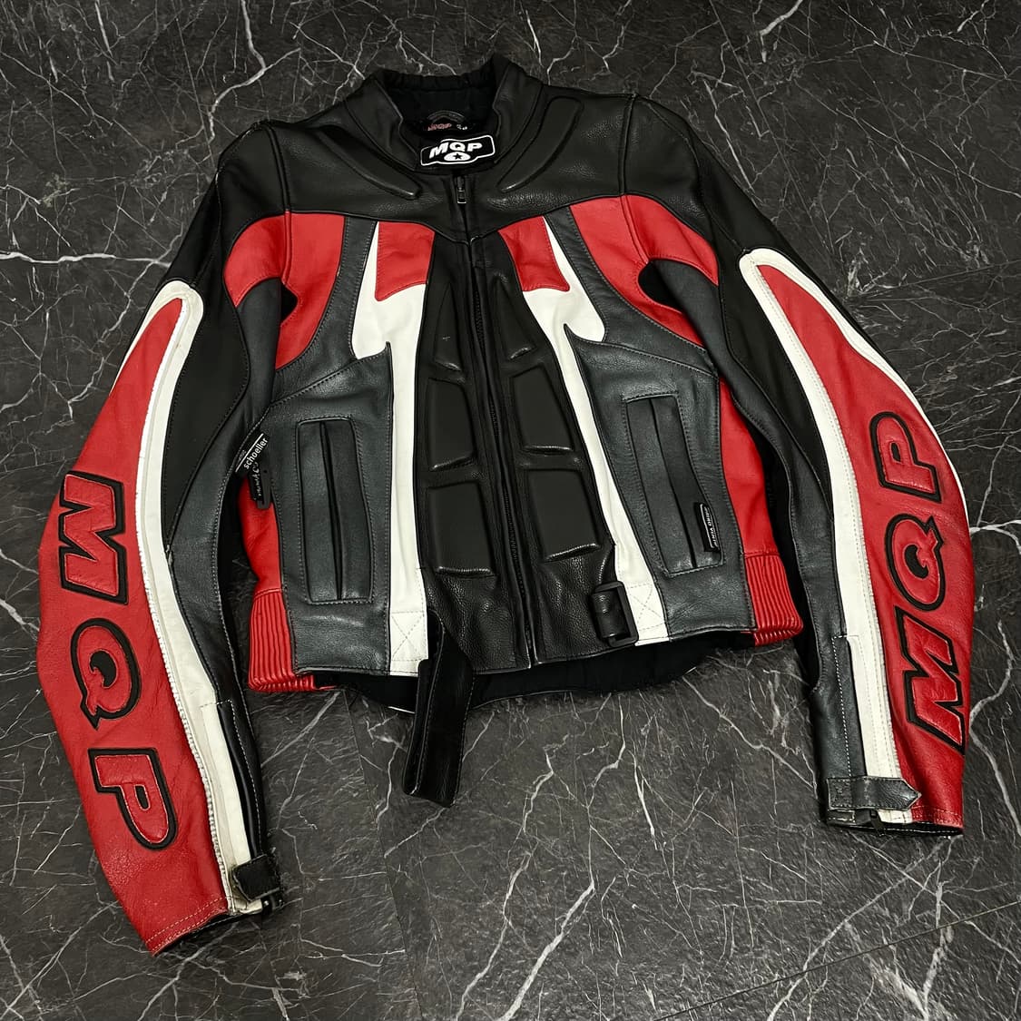 MQP 소가죽 패치워크 레이싱 자켓 상품이미지1