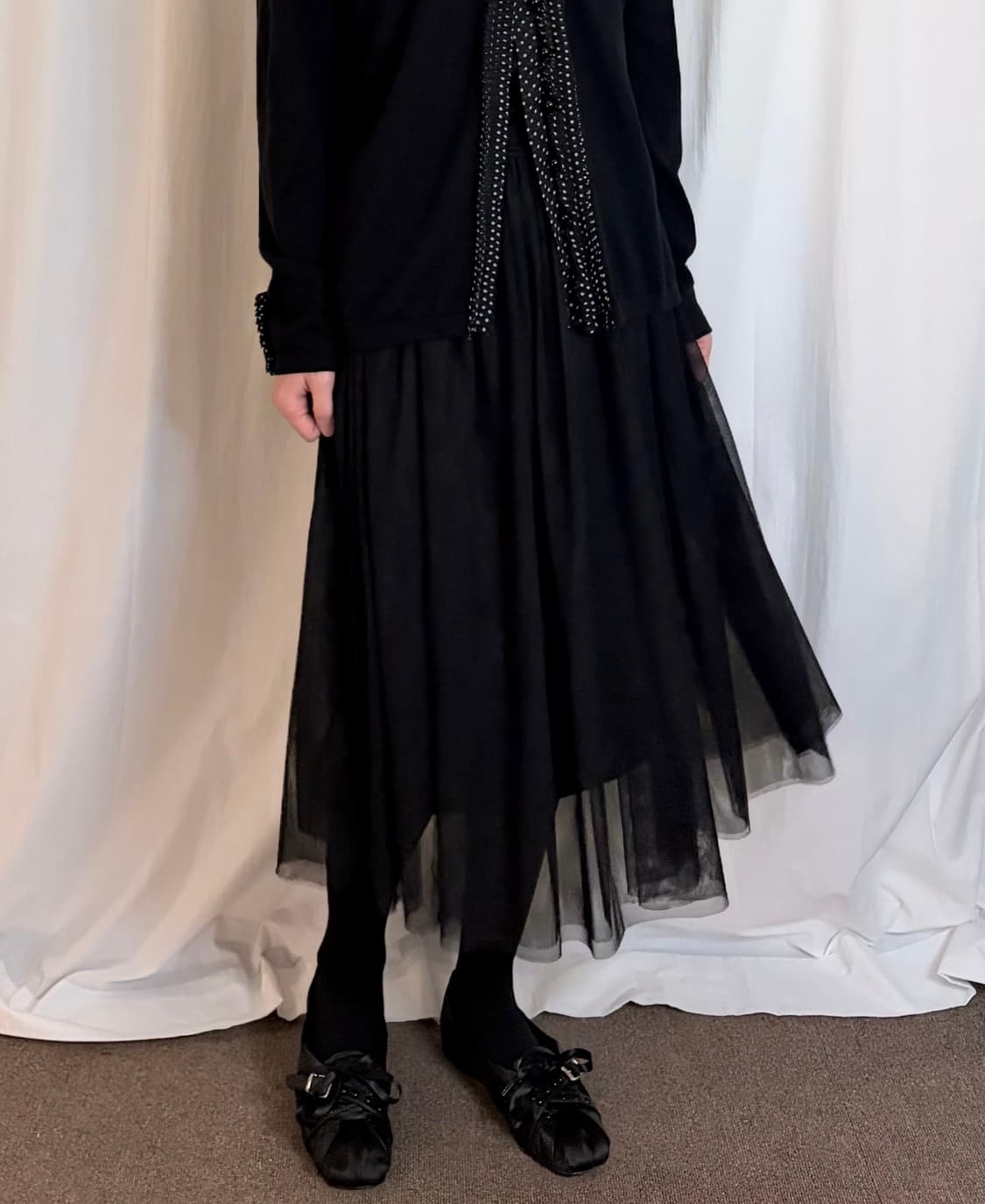 Sheer Midi Skirt – Black 상품이미지1