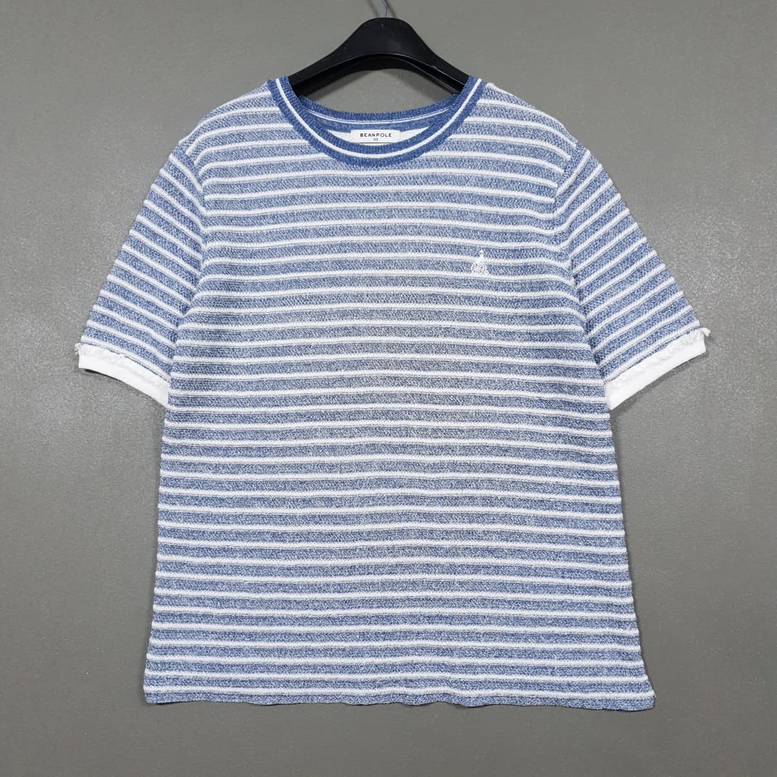 여성 55 빈폴 린넨 마 블렌드 스트라이프 부클 트위드 니트 반팔 티셔츠 상품이미지1