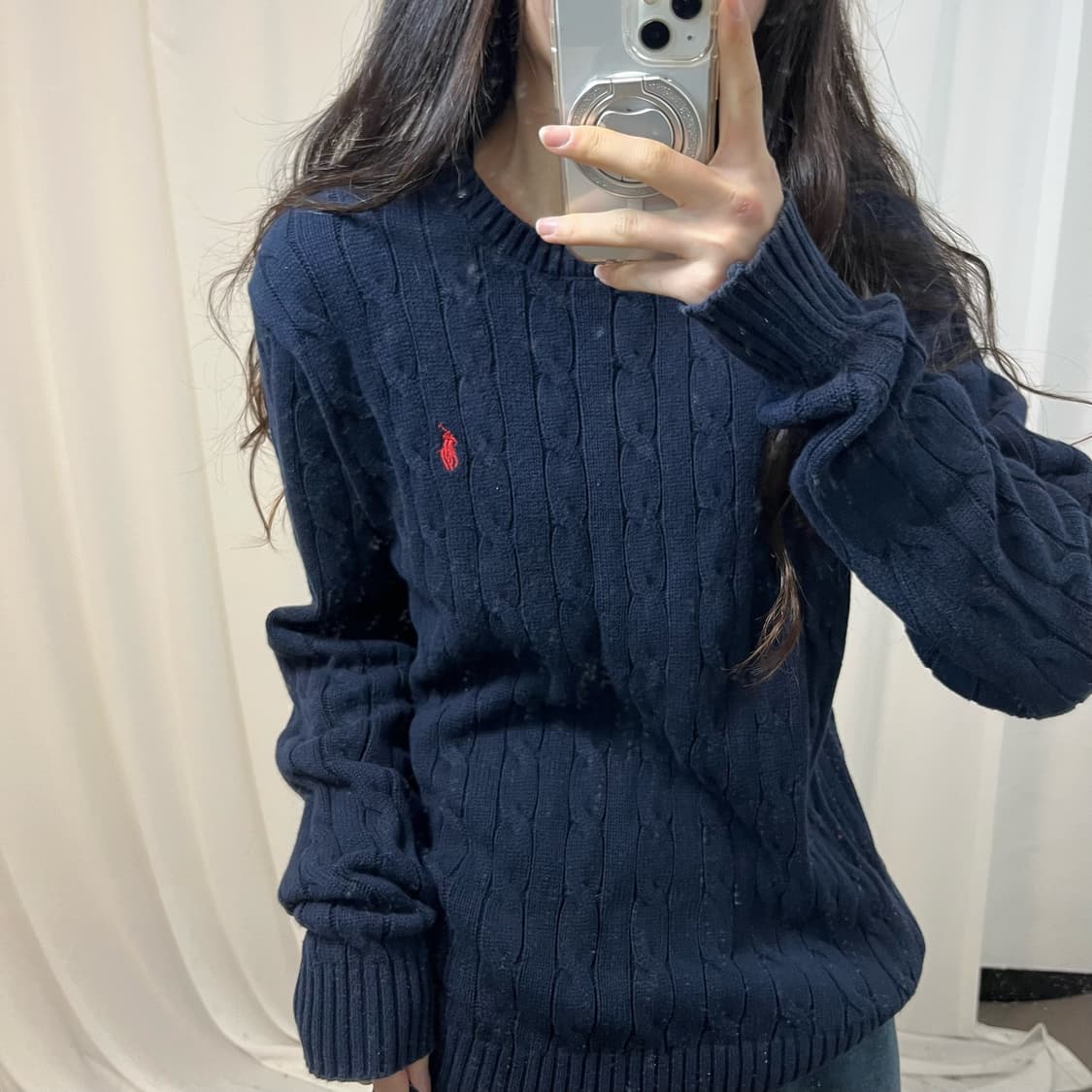 Polo Navy Cable Knit Sweater 상품이미지3