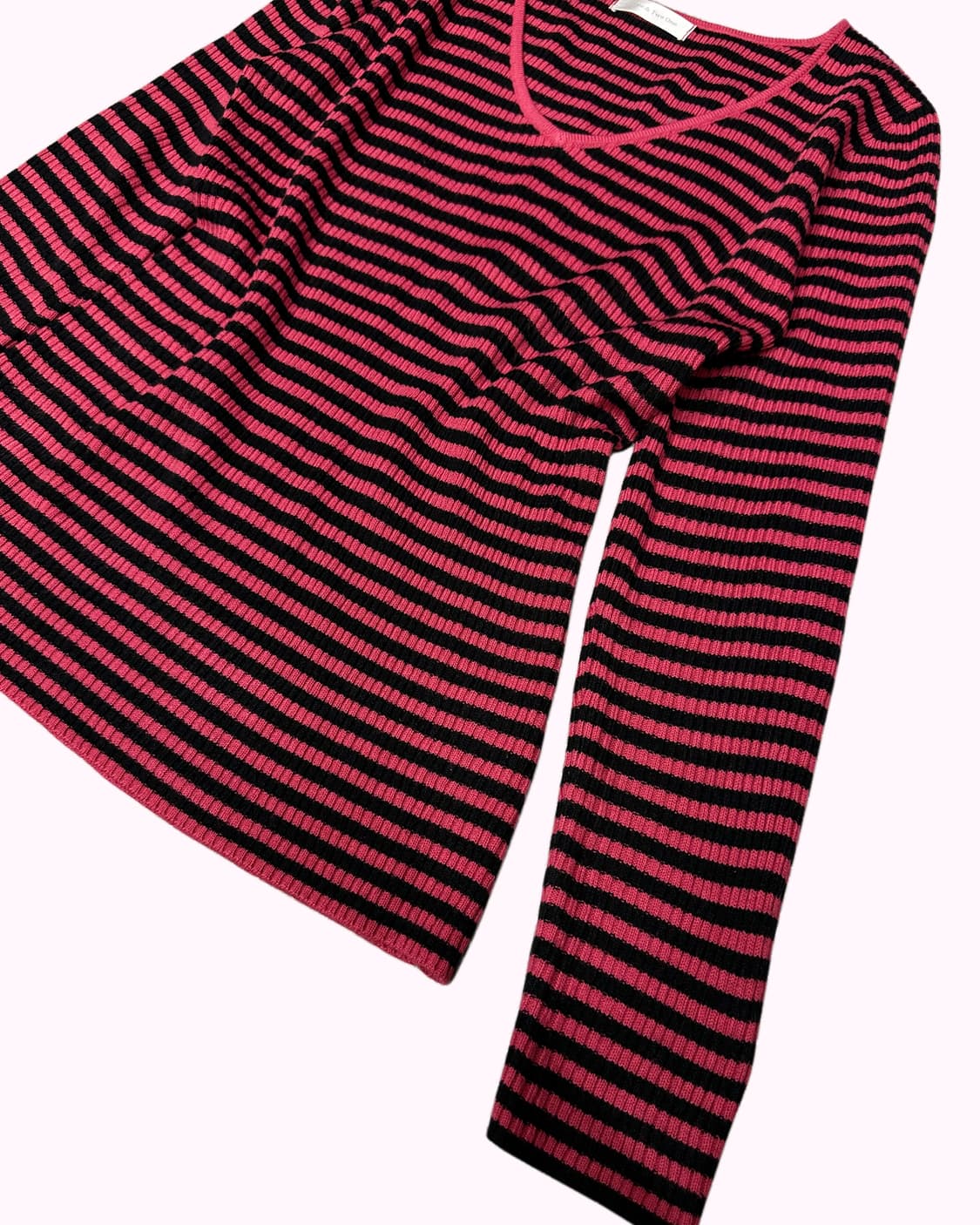 black pink ribbed stripe t-shirt 상품이미지3