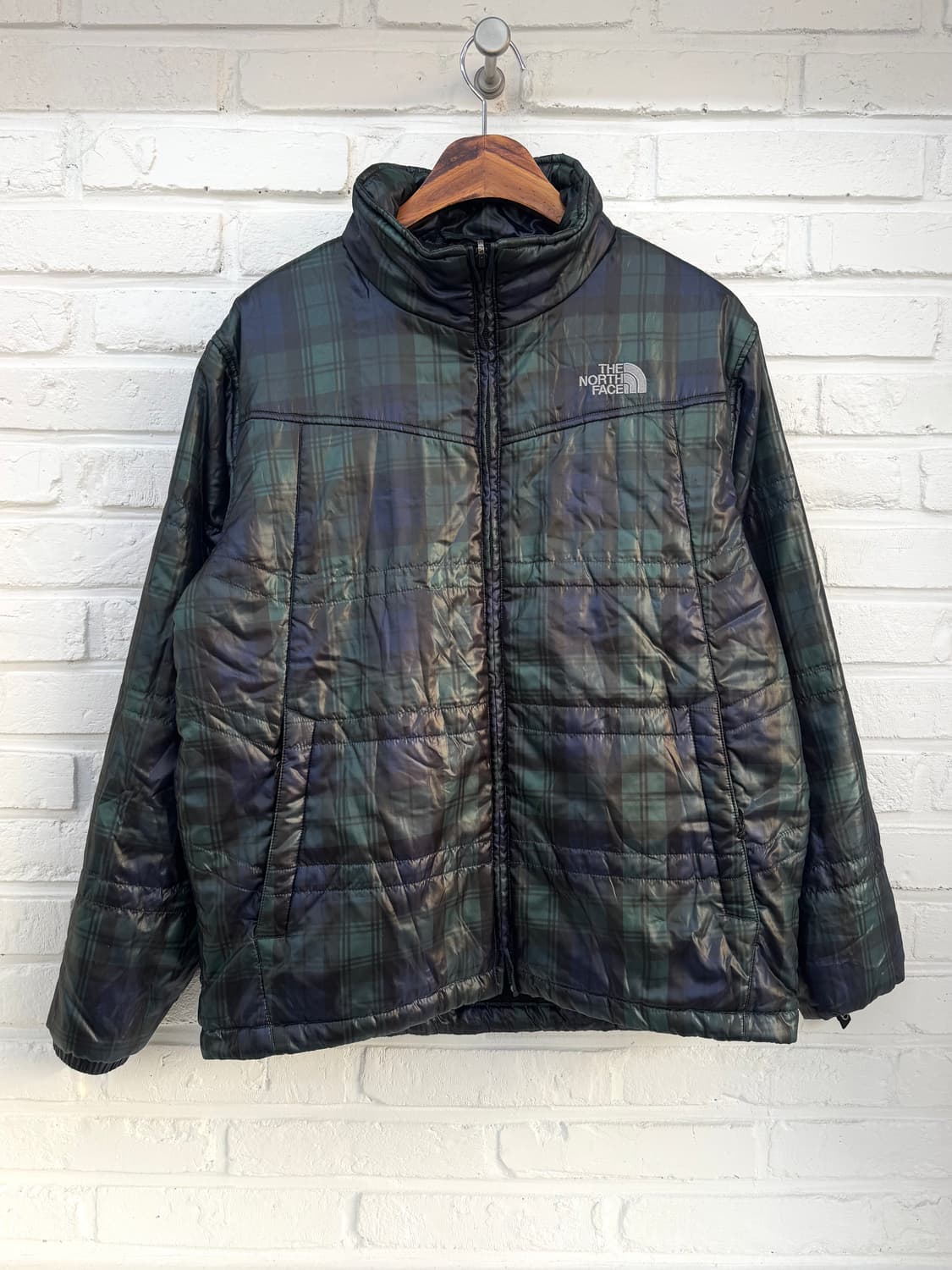 노스페이스 네이비그린 타탄체크 패딩 상품이미지3