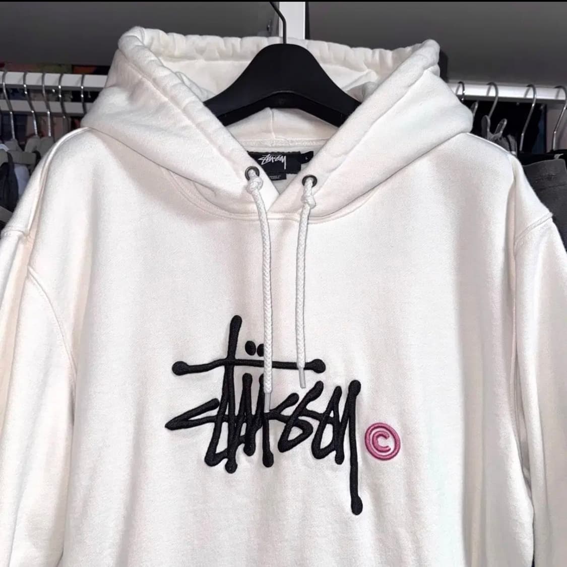 STUSSY 스투시 90s 연핑크 빅로고 후드 티셔츠 상품이미지3