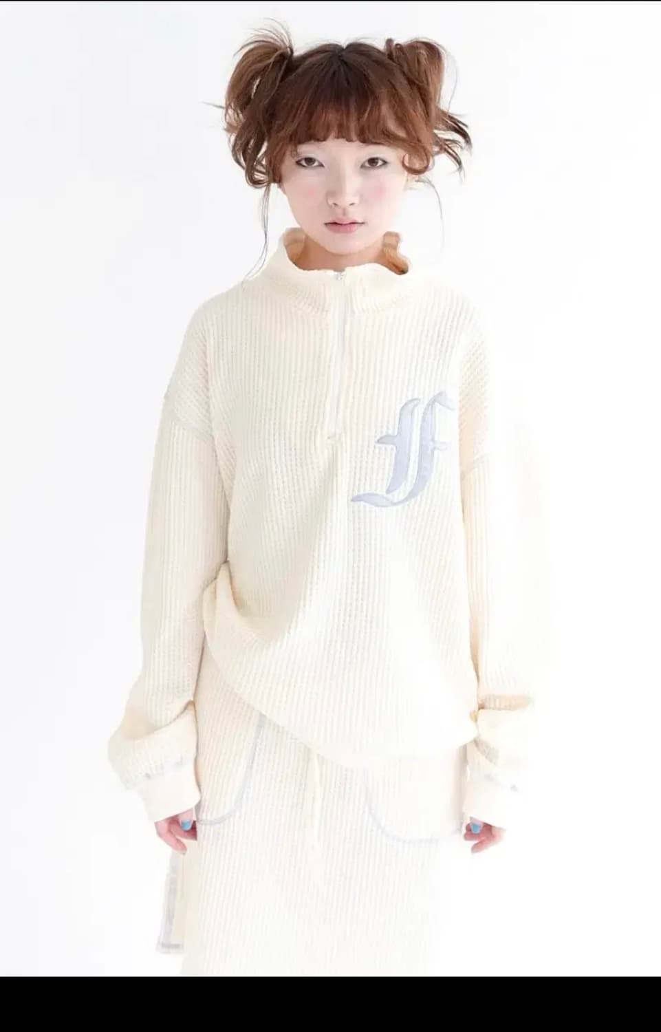 샵페어리 와플 하프 집 풀오버 바닐라크림 상품이미지1