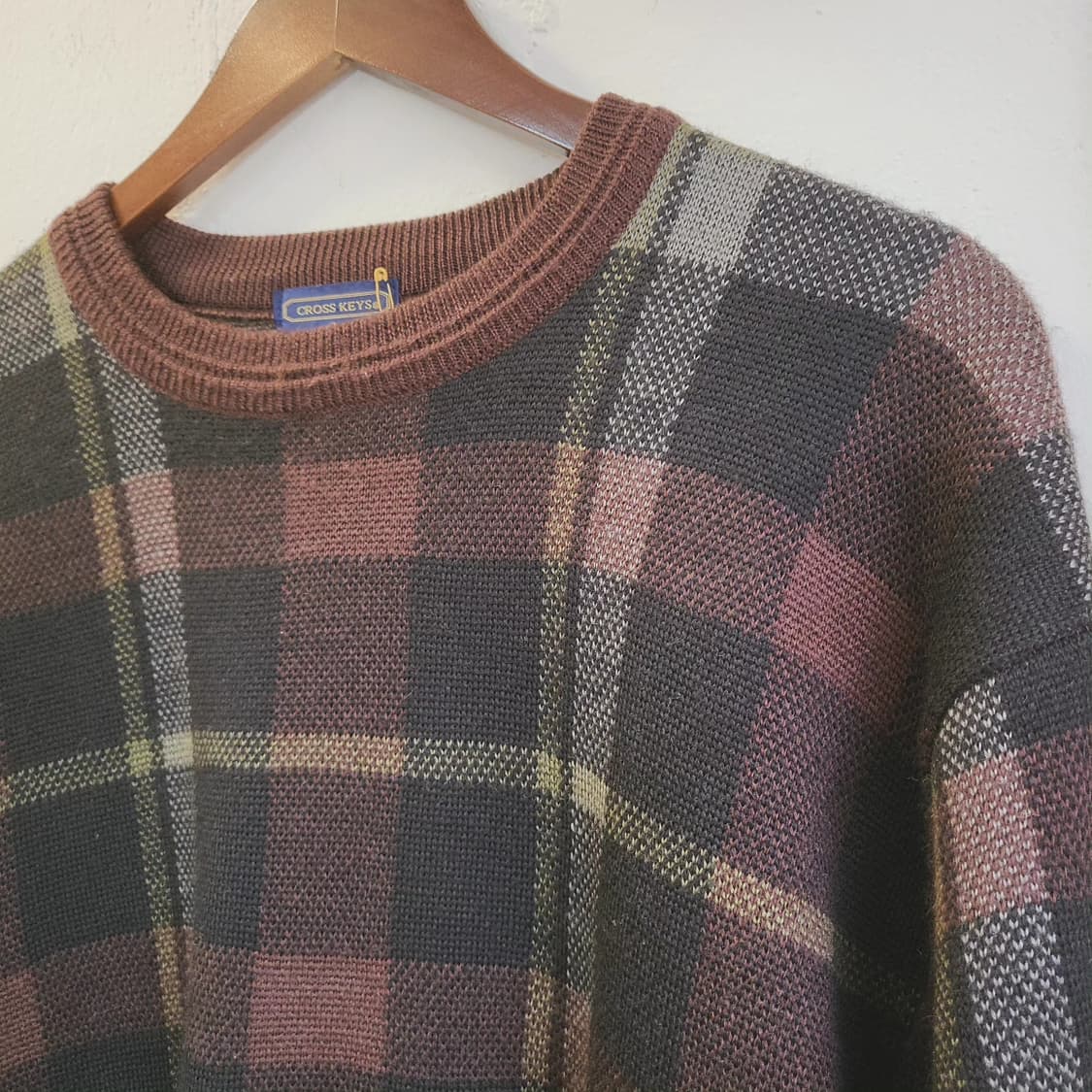 Cross keys 브라운 체크 울100 니트 상품이미지4