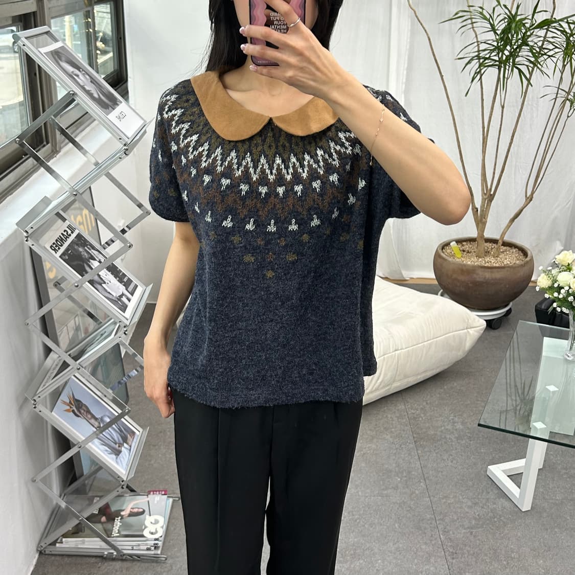 R&S 노르딕 패턴 카라 니트 탑 상품이미지2