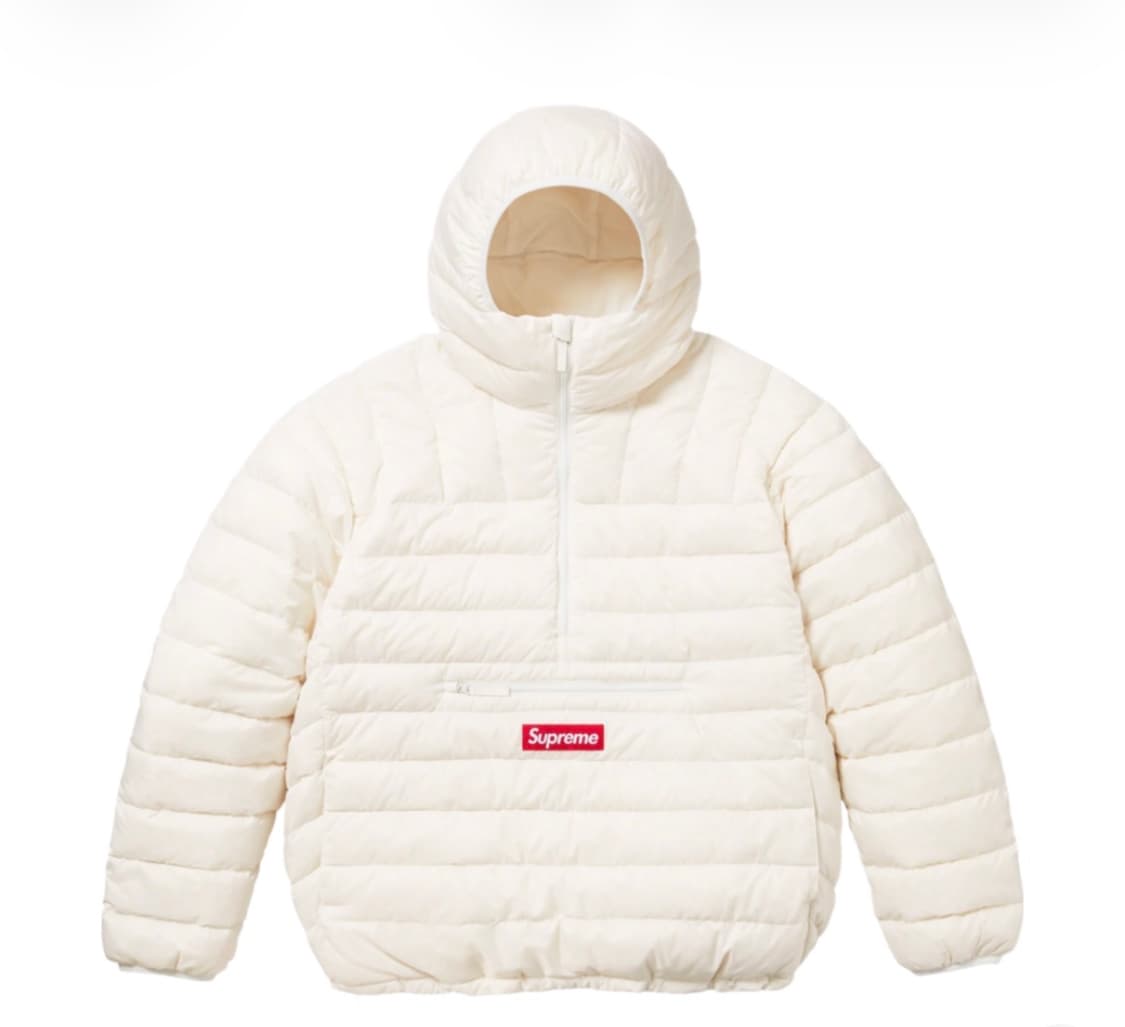 [M] 슈프림 마이크로 다운 하프 집 후드 풀오버 화이트 - 23FW 상품이미지1