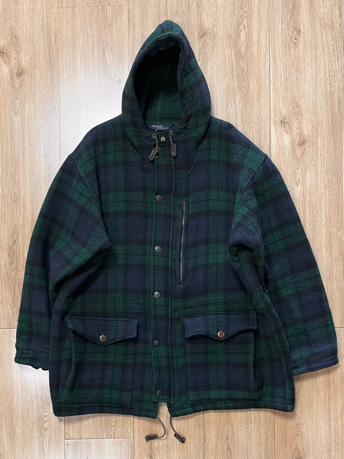 80s-90s Made USA 빈티지 폴로 랄프로렌 블랙와치 패턴 울코트 상품이미지1