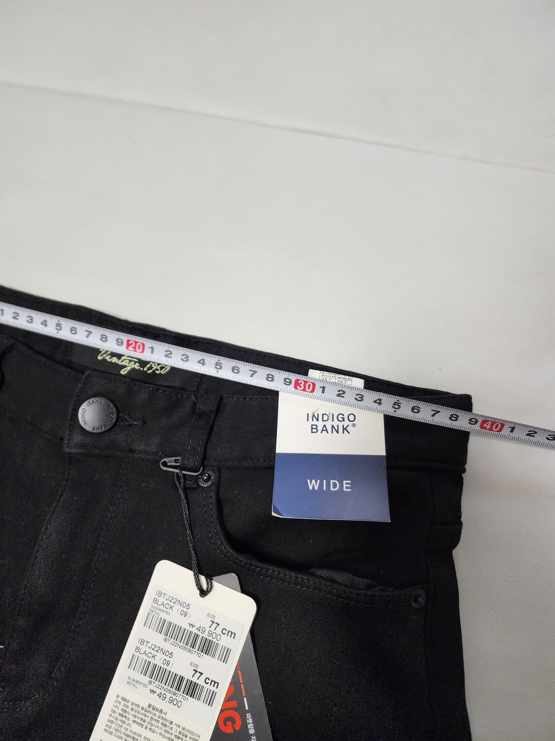 인디고뱅크벨벳본딩기모와이드블랙진30사이즈 상품이미지6