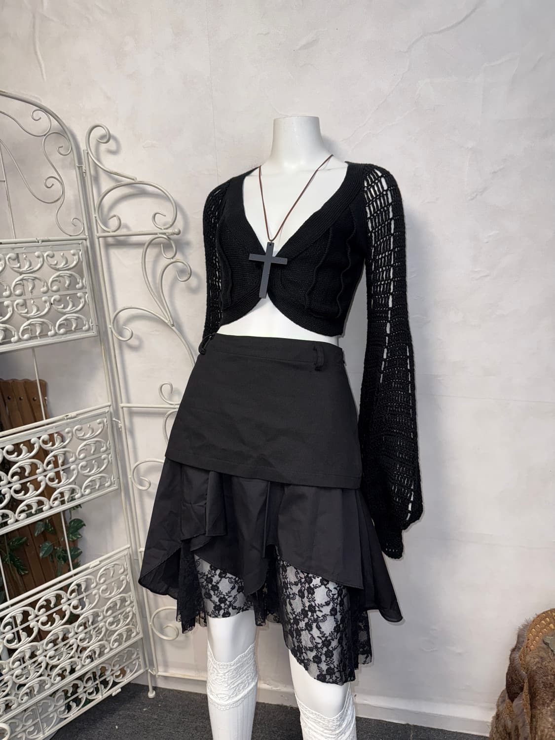 Black crop balloon bolero cardigan  상품이미지4