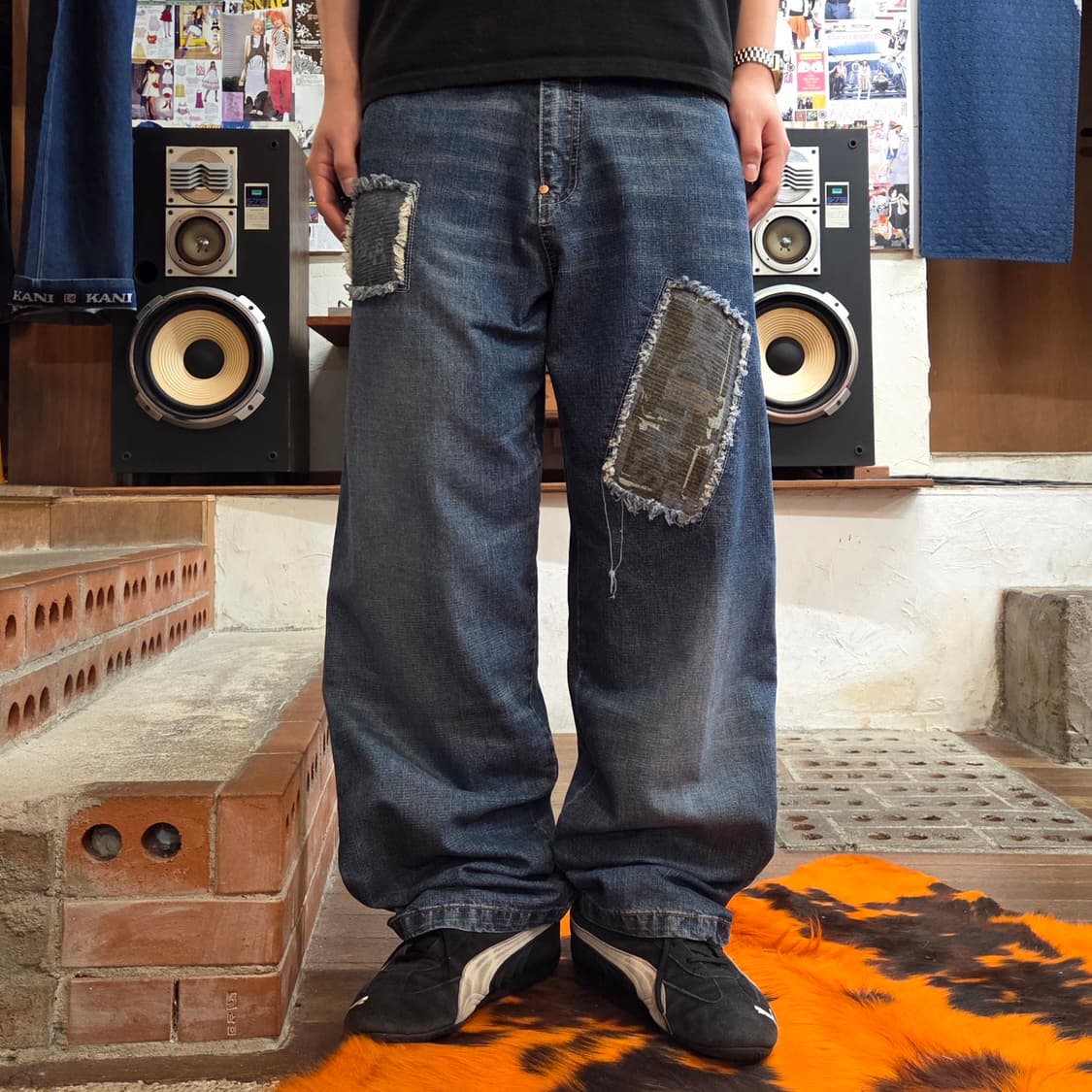 아카데믹 올드스쿨 힙합 패치워크 데님 팬츠 상품이미지1