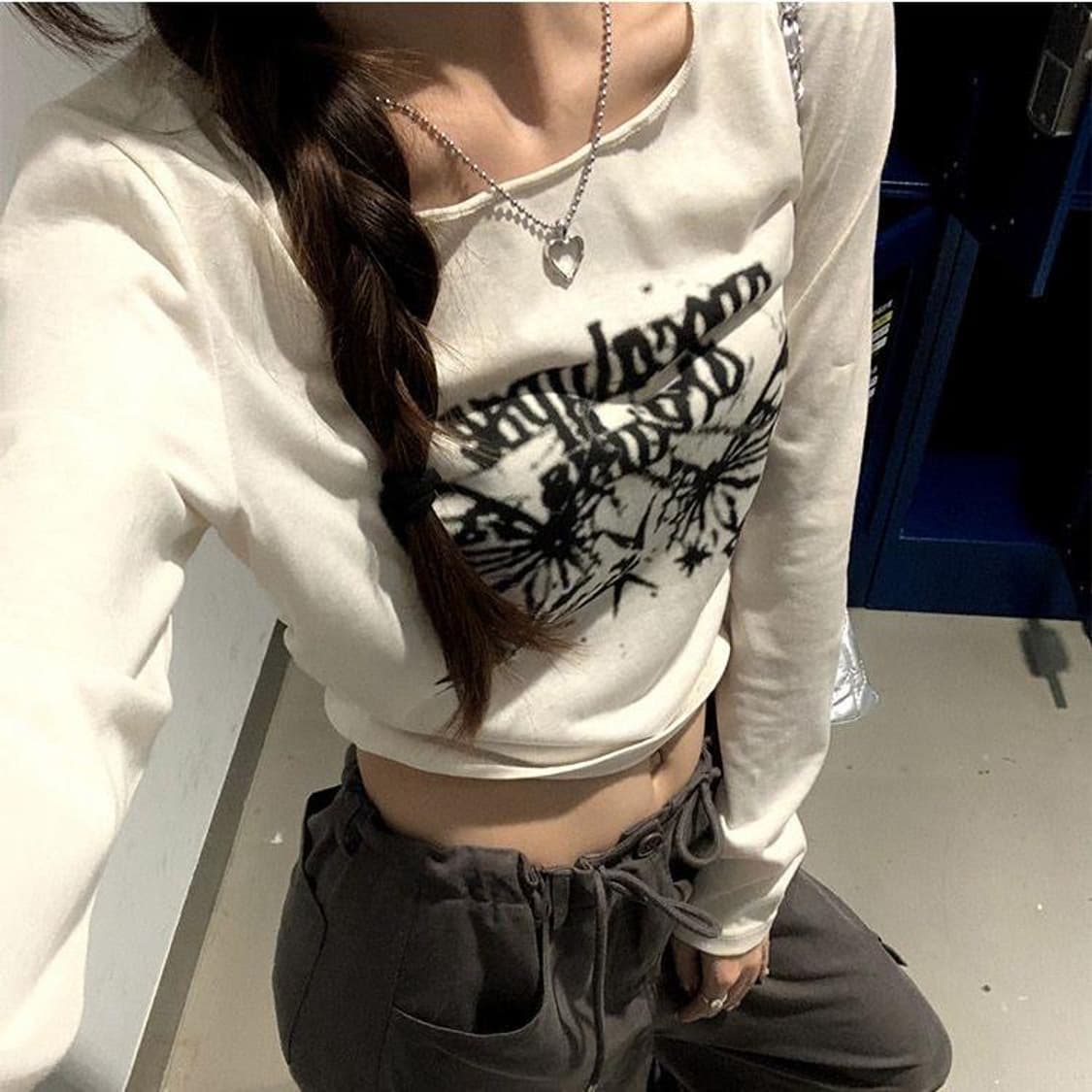 y2k vintage butterfly shirring crop T 상품이미지2